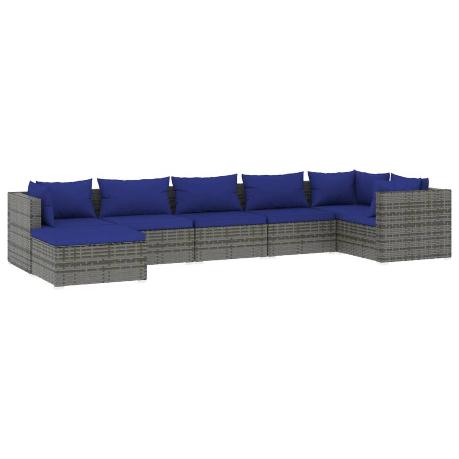 The Living Store 7-delige Loungeset met kussens poly rattan grijs - Tuinset