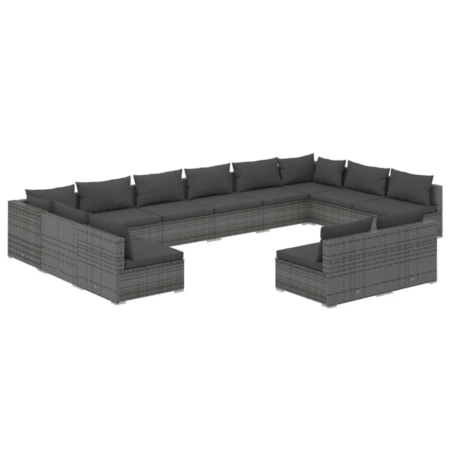 The Living Store Loungeset - grijs - modulair design - waterdicht PE-rattan - stevig frame - comfortabele kussens