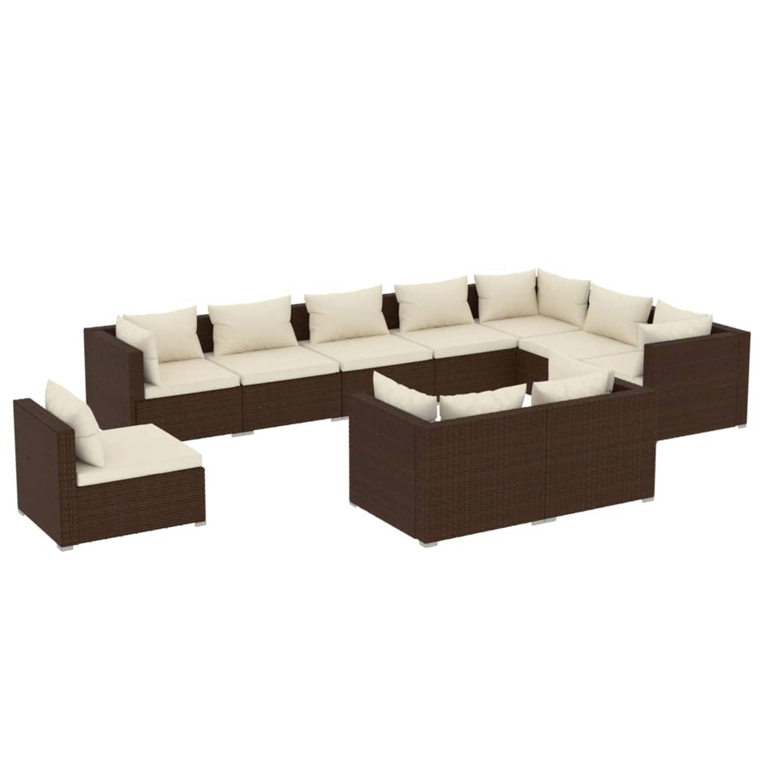 The Living Store Lounge Hoekbank Set - Bruin - Poly Rattan - Waterbestendig