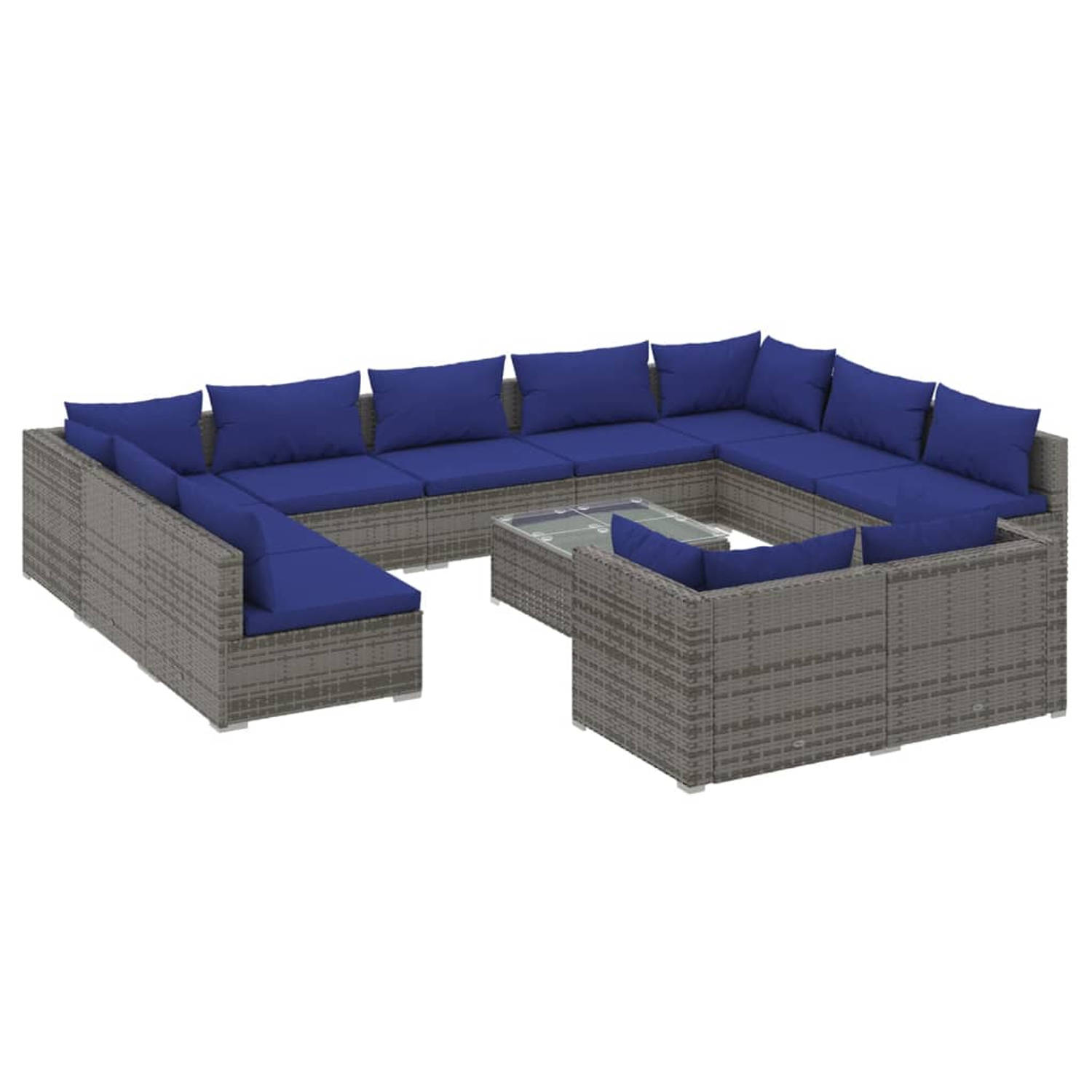 The Living Store Loungeset - Trendy - Tuinmeubelen - 70x70x60.5 cm - Grijs/Dark Blue - Waterdicht PE-rattan - Stevig frame - Modulair design - Comfortabele kussens - Montage vereis