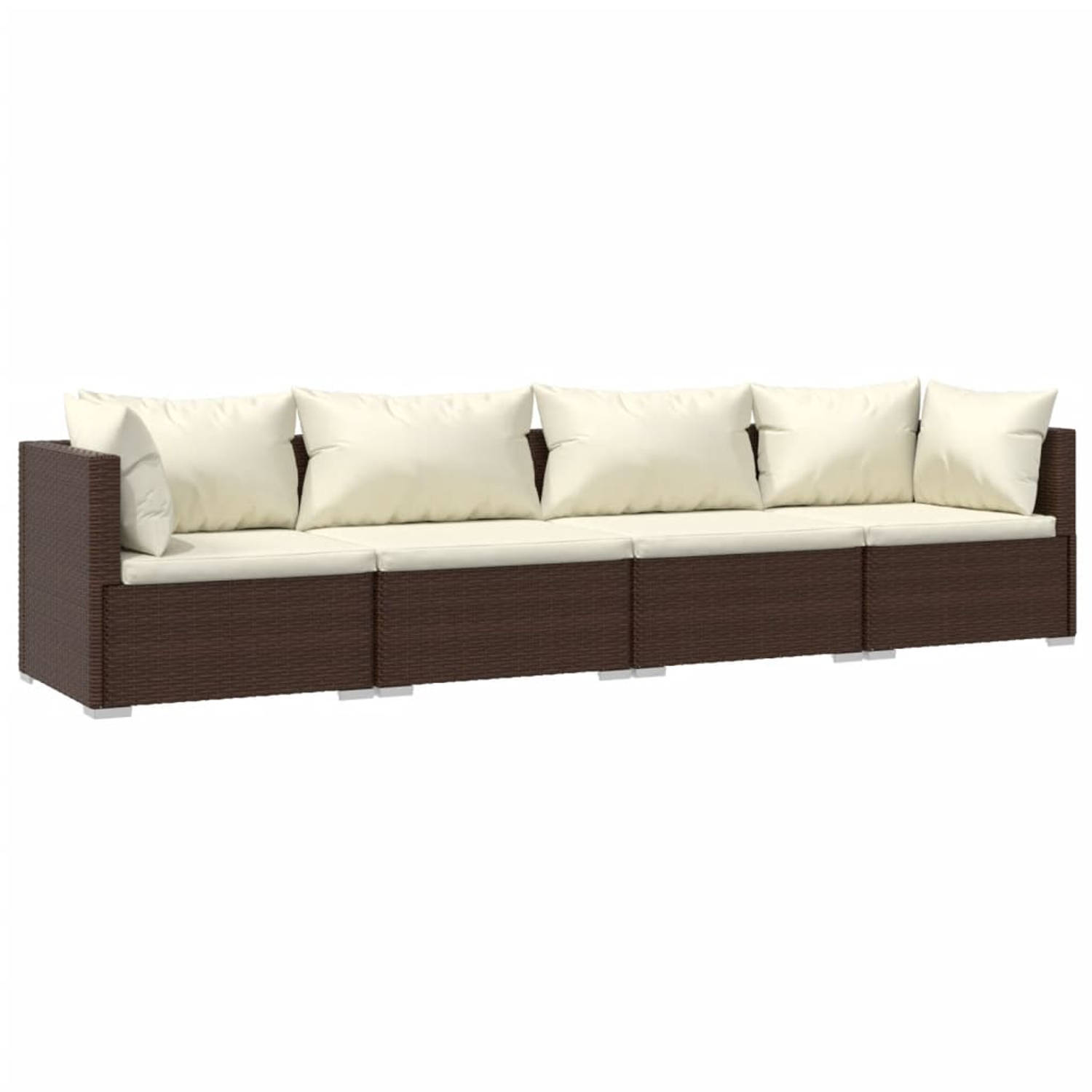 The Living Store 4-delige Loungeset met kussens poly rattan bruin - Tuinset