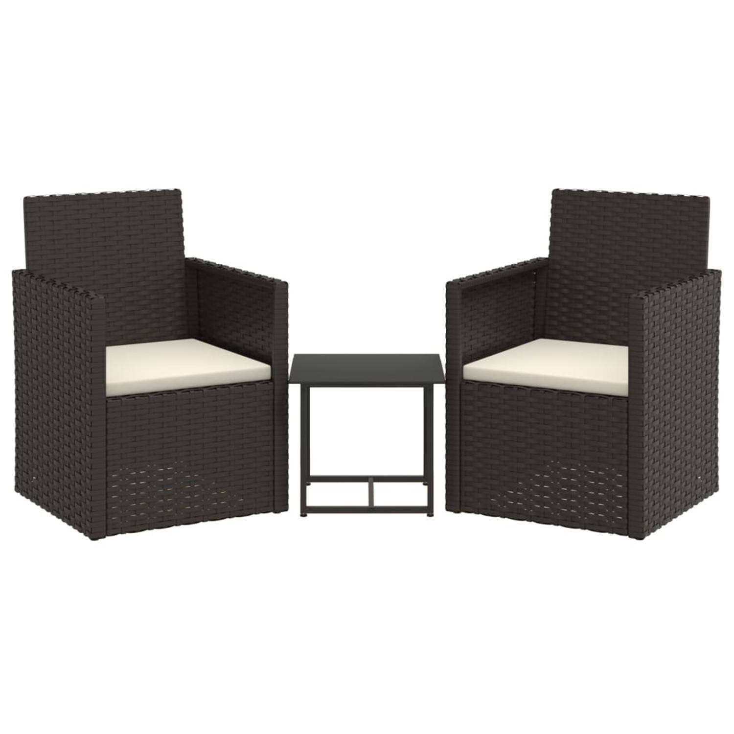 The Living Store Loungeset - PE-rattan - Zwarte kleur - Crèmewitte kussens - 40x40x37cm tafel - 53x57x75cm fauteuil - Duurzaam materiaal