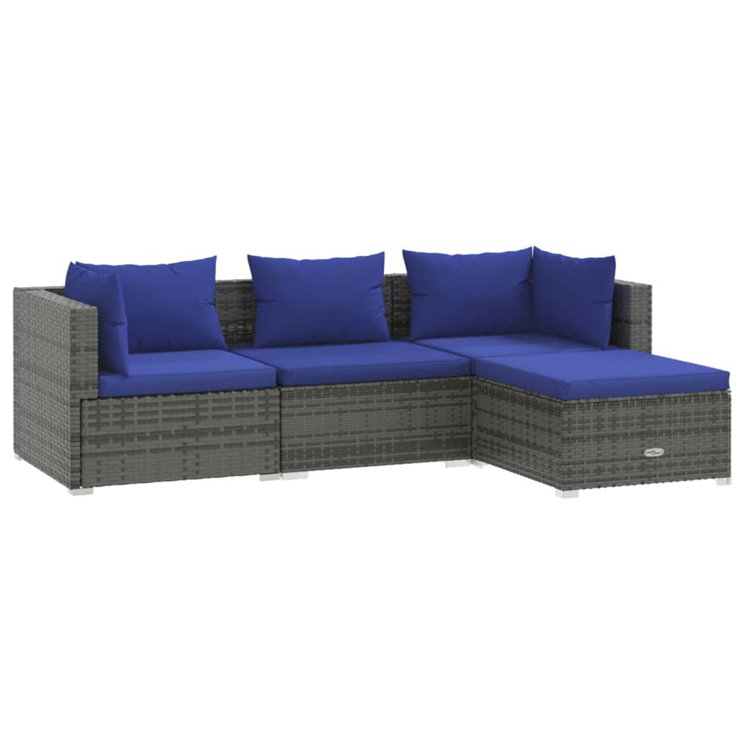 The Living Store Loungeset Rattan - 70 x 70 x 60.5 cm - Grijs - Donkerblauw