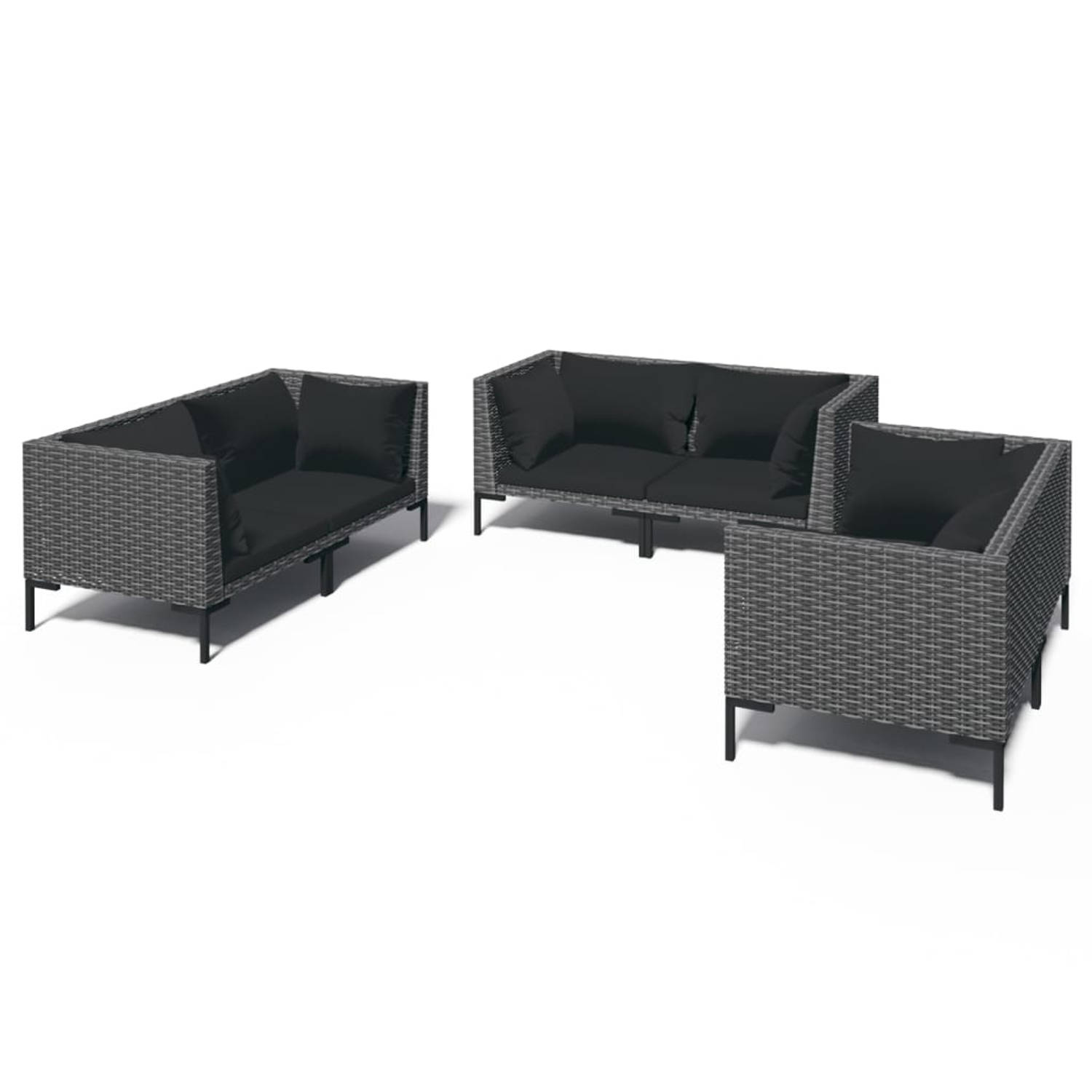 The Living Store 6-delige Loungeset met kussens poly rattan donkergrijs - Tuinset