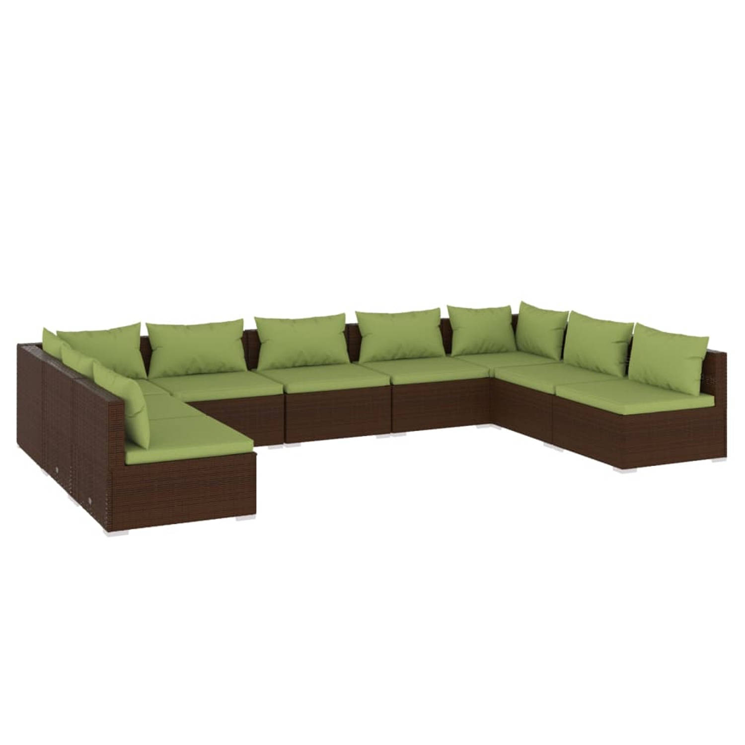 The Living Store 9-delige Loungeset met kussens poly rattan bruin - Tuinset