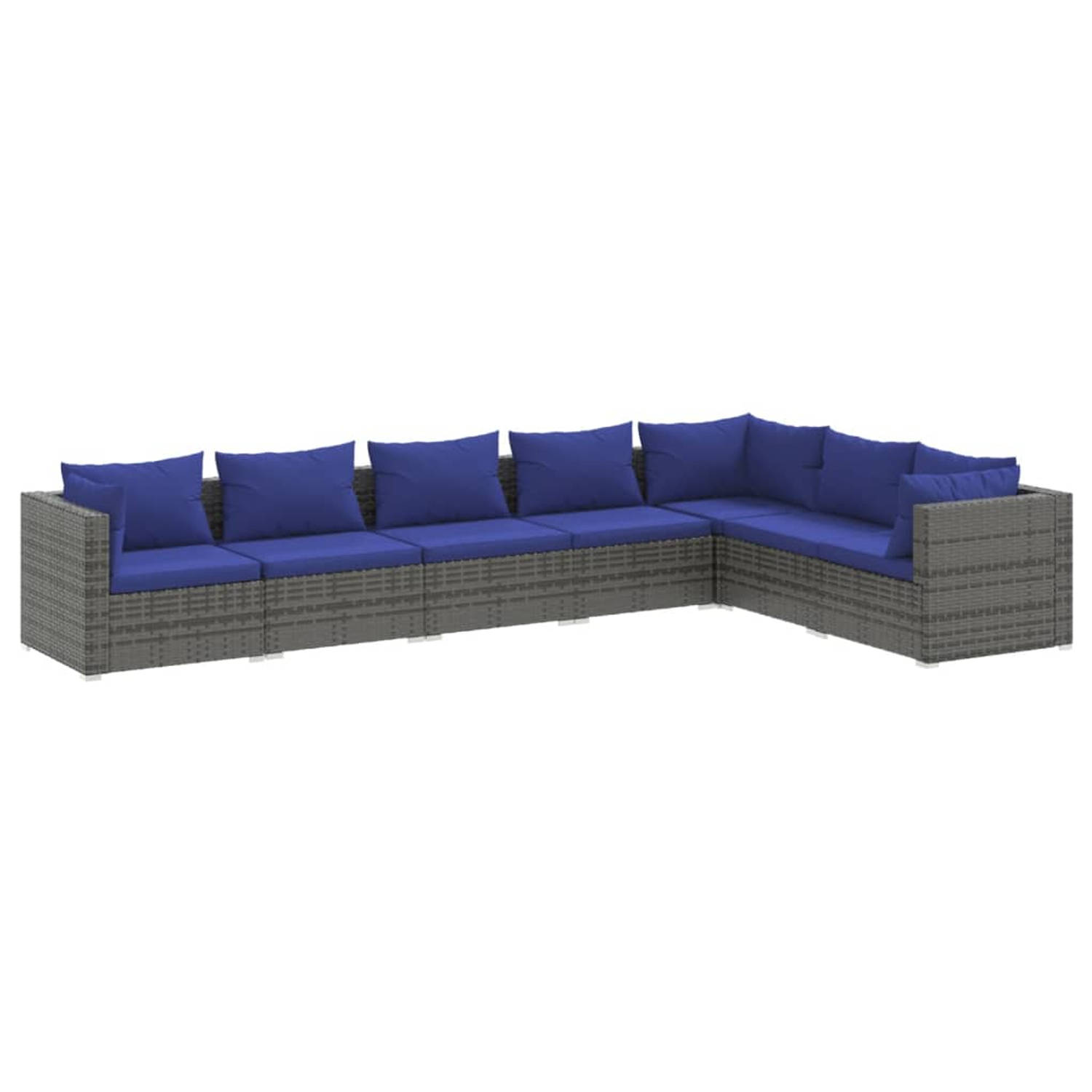 The Living Store Loungeset - Rattan - Grijs - 70x70x60.5 cm - Met comfortabele kussens