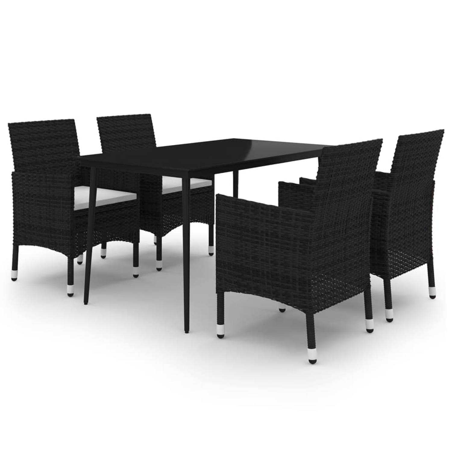 The Living Store Eethoek - Vier trendy stoelen met PE-rattan en stalen frame - 140x70x74 cm - Zwart