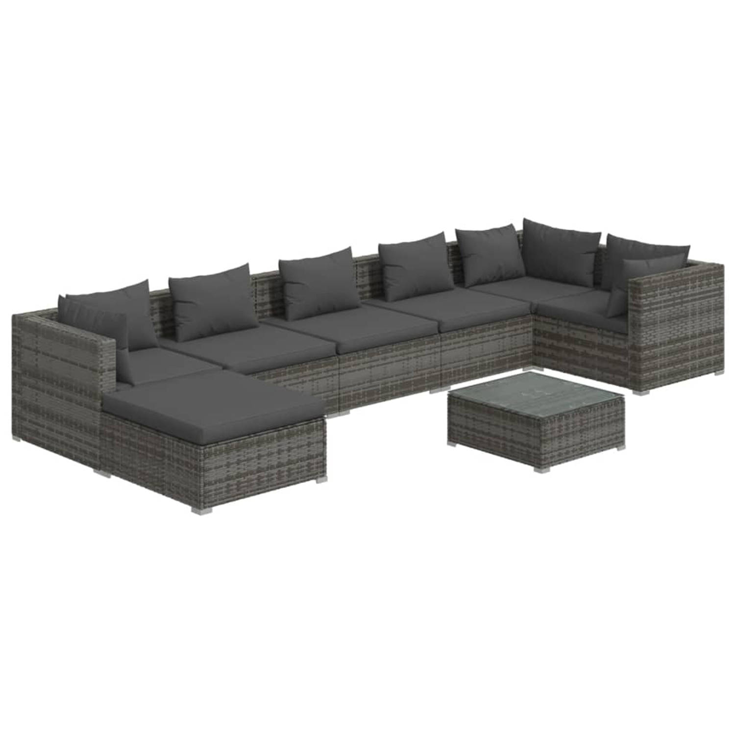 The Living Store Poly Rattan Tuinset - Grijs - Modulair Design - Waterbestendig - Stevig Frame - Comfortabele Kussens - 150x70x60.5cm