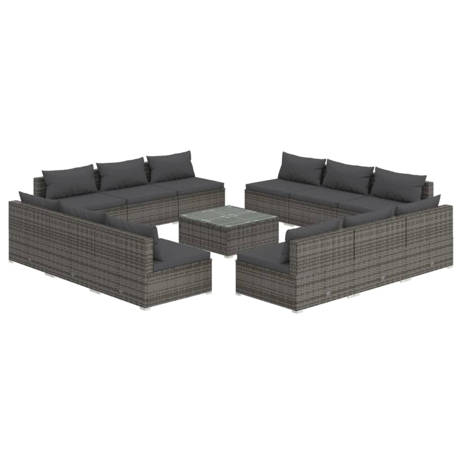 The Living Store Poly Rattan Tuinset - Modulair Design - Waterbestendig - Stevig Frame - Comfortabele Kussens - Grijs/antraciet - 60x60x30 cm - 70x70x60.5 cm - Montage vereist - Th