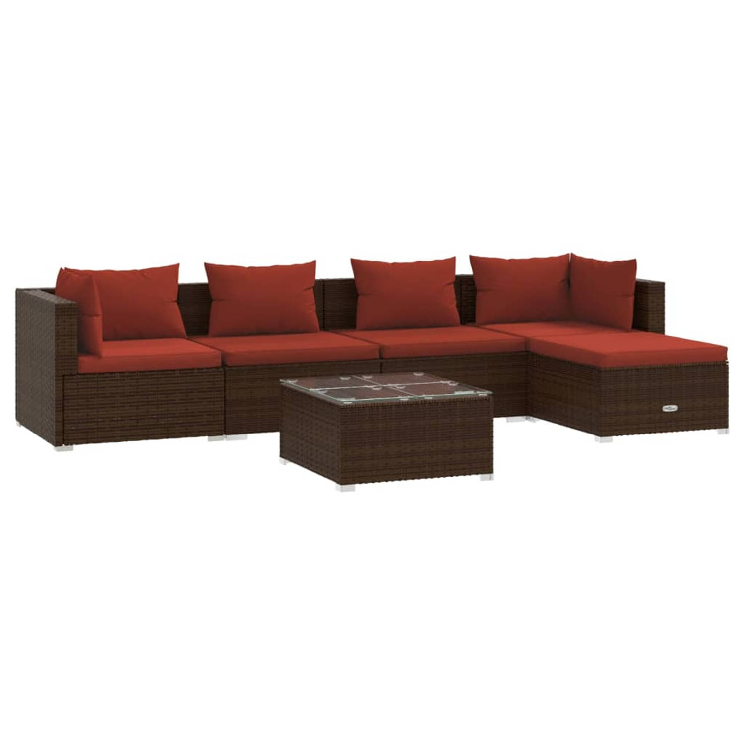 The Living Store loungeset - bruin - 2 hoekbanken - 2 middenbanken - 1 voetenbank - 1 tafel - waterdicht PE-rattan - modulair ontwerp - comfortabele kussens - 150x70x60.5 cm