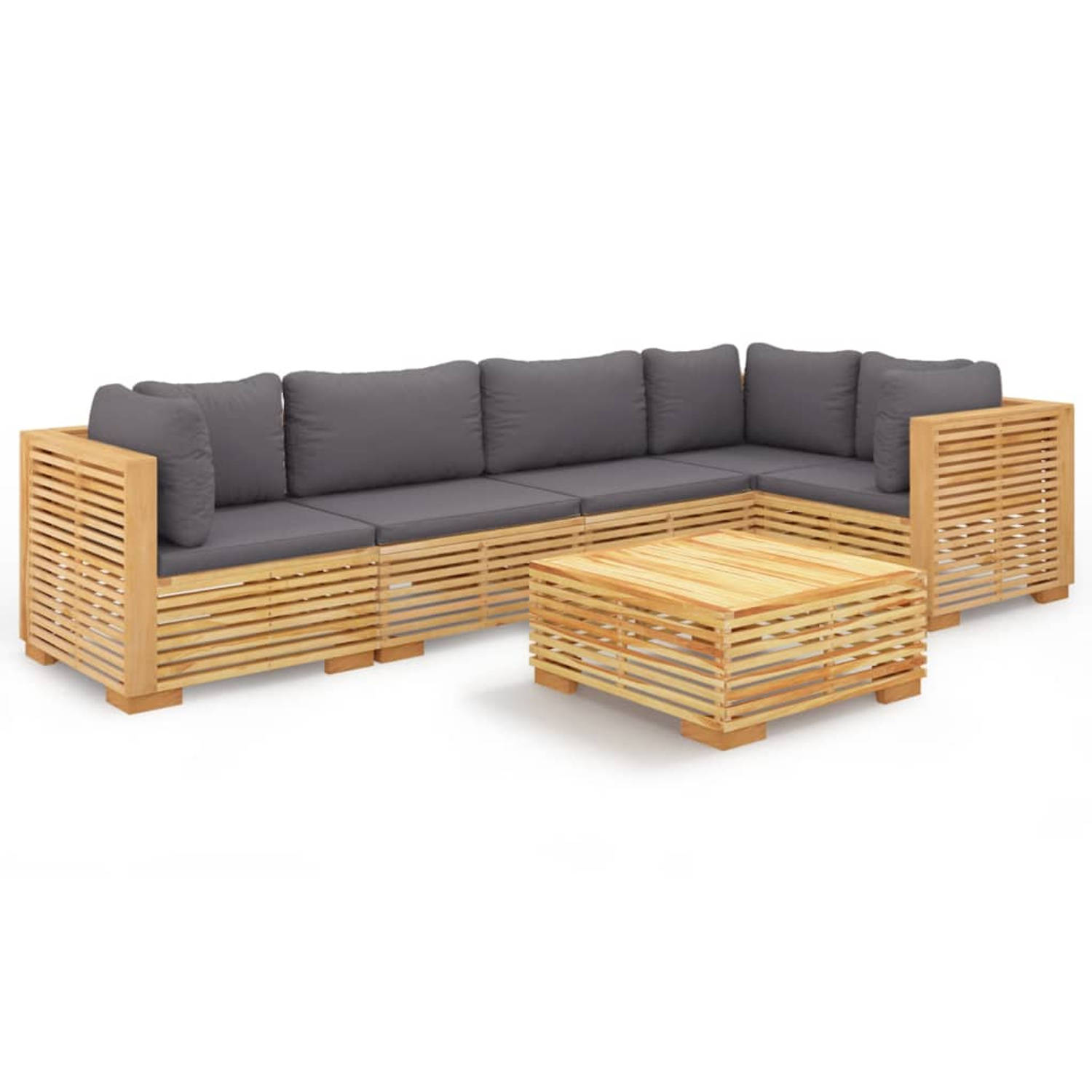 The Living Store 6-delige Loungeset met kussens massief teakhout - Tuinset