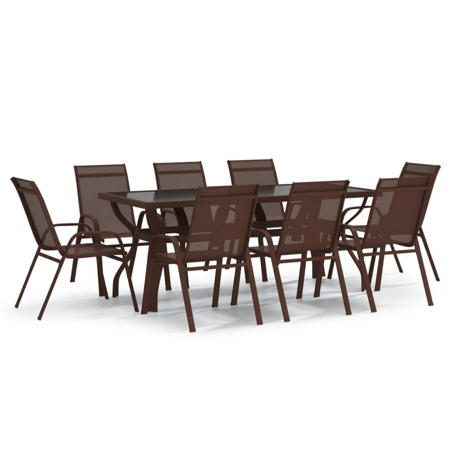 The Living Store Tuinset - bruin - 180 x 80 x 70 cm - sterk frame - waterbestendig - ruimtebesparend - trendy tafelpoten - eenvoudig schoon te maken - incl - 8 stoelen