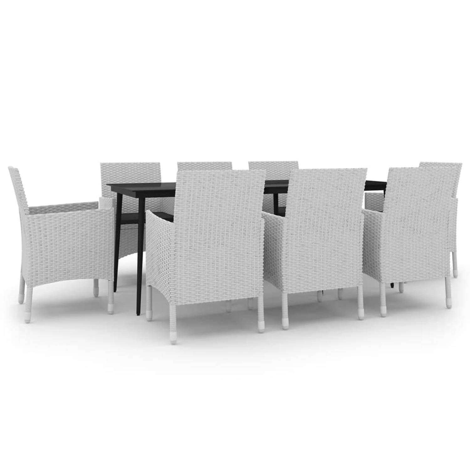 The Living Store Tuinset - witte poly rattan - 200x100x74 cm - inclusief 8 stoelen en kussens