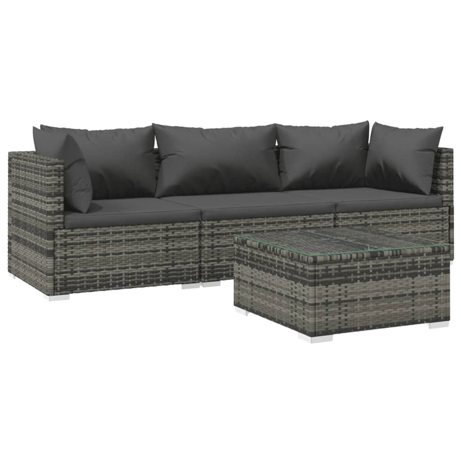 The Living Store Tuinset Poly Rattan Grijs - 60 x 60 x 30 cm - Modulair Design