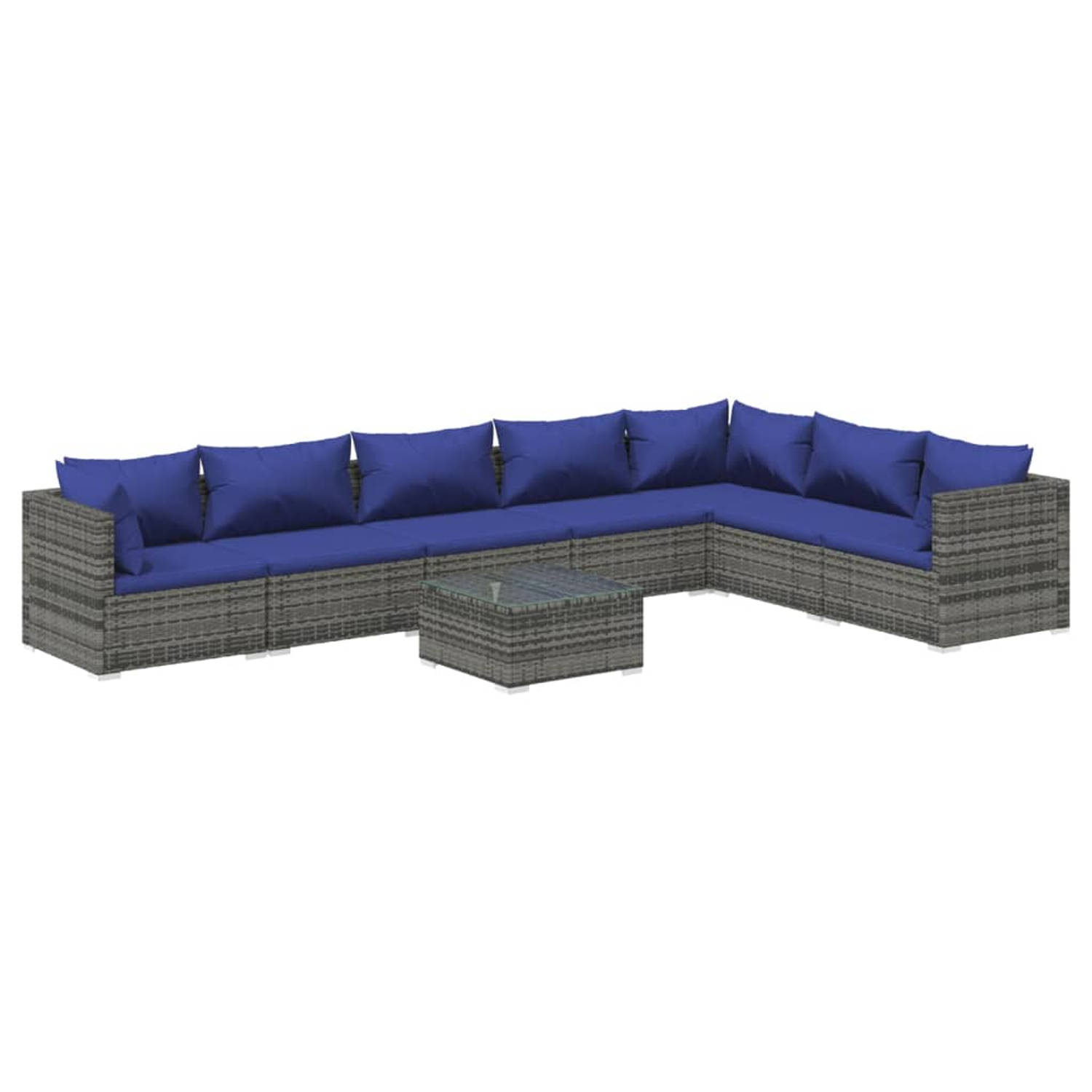 The Living Store Loungeset Tuin - Grijs - PE-rattan - Stalen frame - 70x70x60.5 cm - Modulair ontwerp