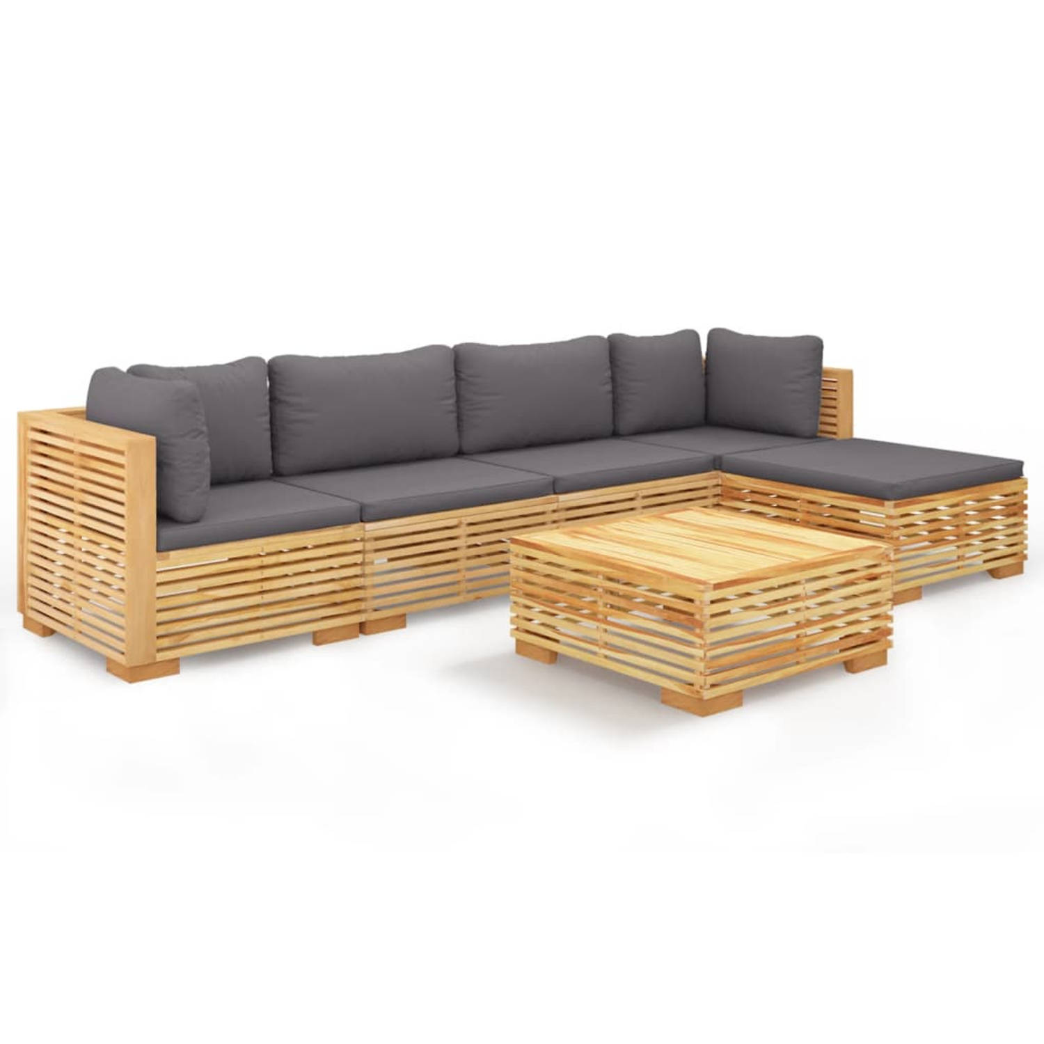 The Living Store Loungeset Teakhout Tuinmeubelen 69.5x69.5x60 cm Inclusief kussens Donkergrijs