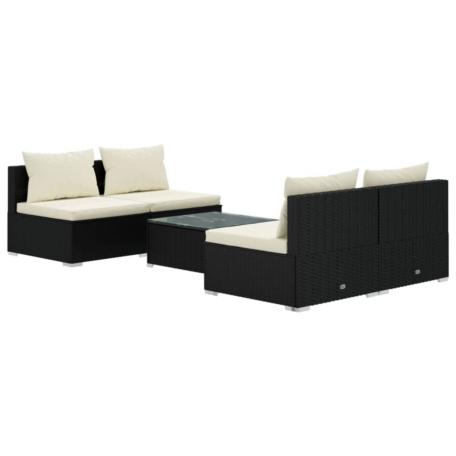 The Living Store Poly Rattan Tuinset - Modulair Design - Waterbestendig - Staal frame - Comfortabele kussens - Zwart - 150x63 cm