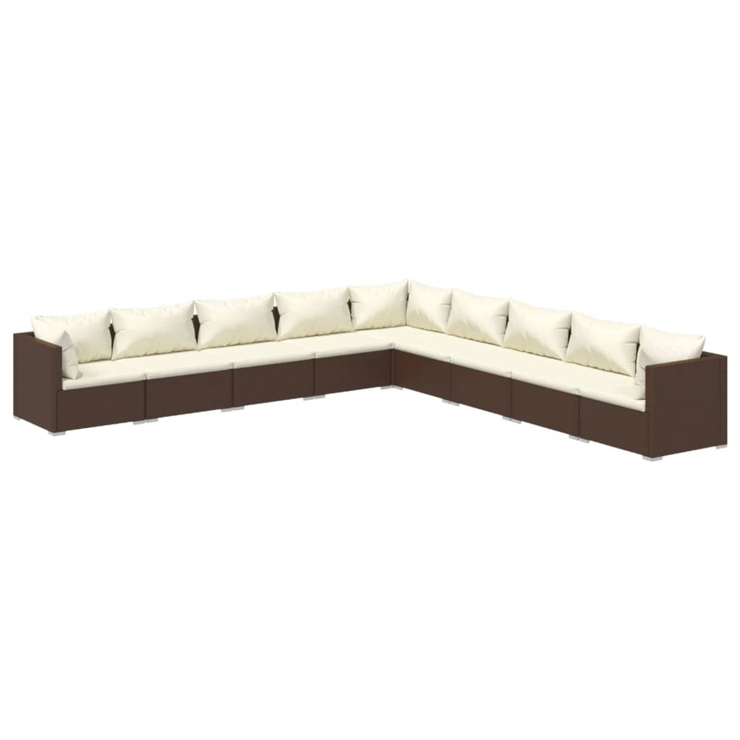 The Living Store 9-delige Loungeset met kussens poly rattan bruin - Tuinset