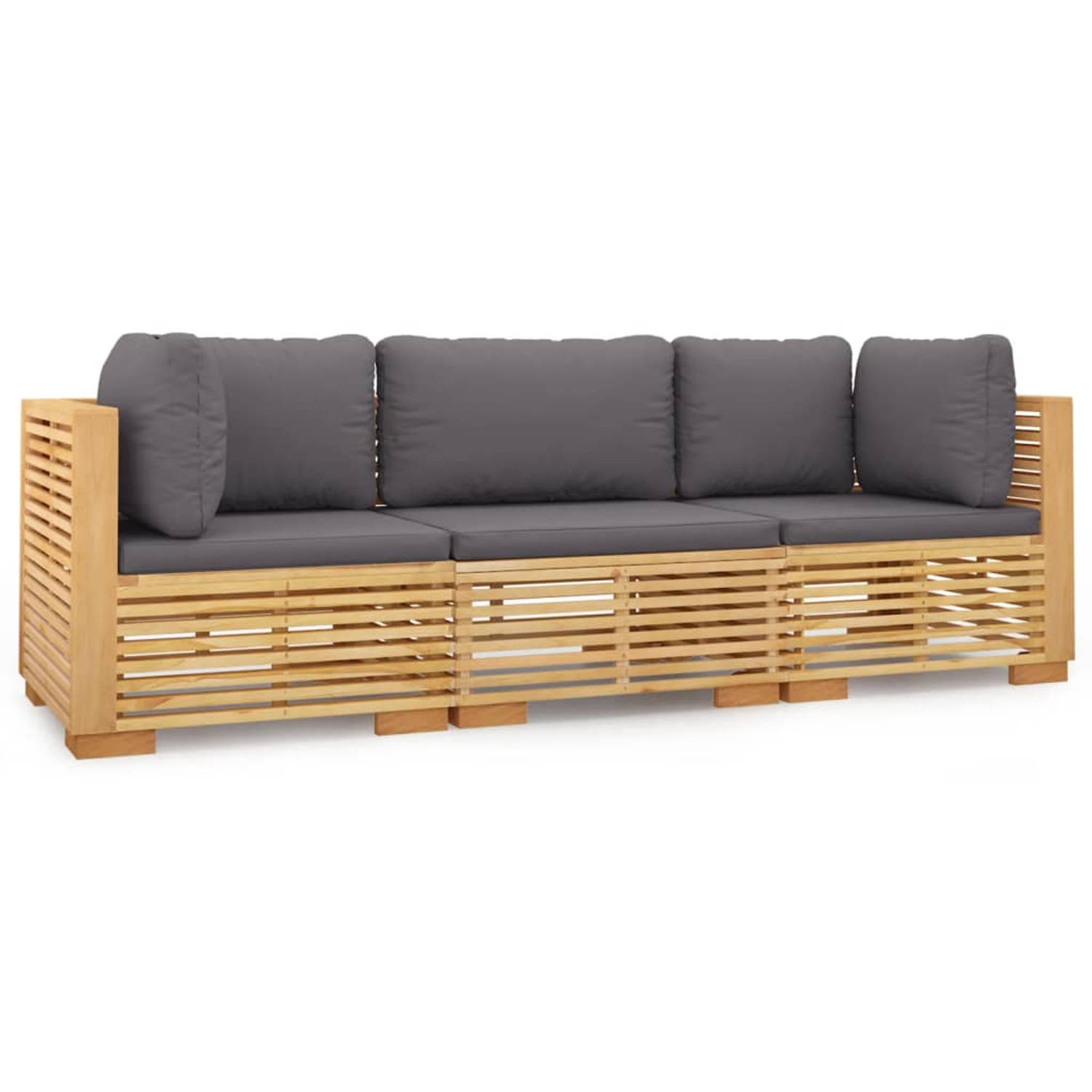 The Living Store Loungeset Teakhout - Middenbank 69.5x69.5x60cm - Hoekbank 69.5x69.5x60cm - Donkergrijs