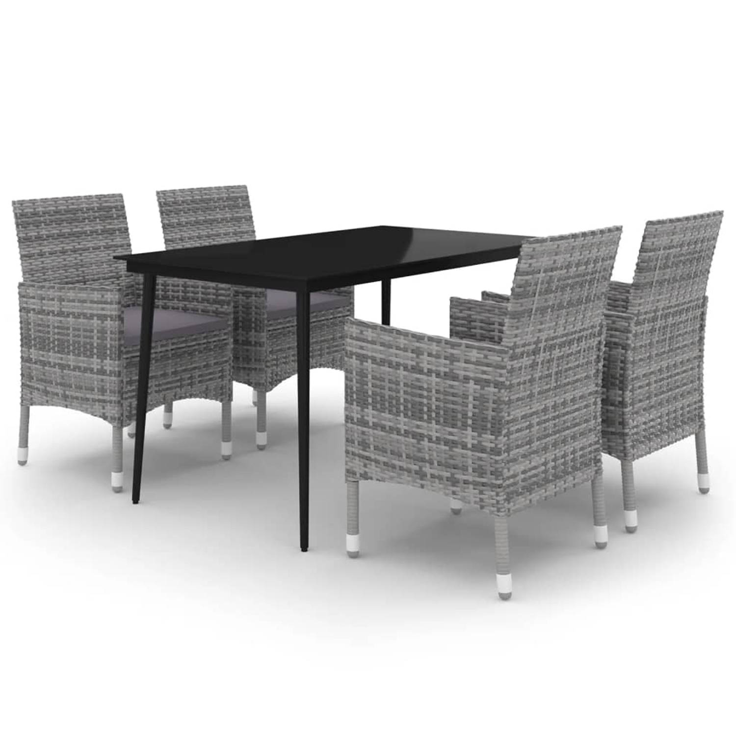 The Living Store eethoek - tafel en 4 stoelen - grijs - 140 x 70 x 74 cm - weerbestendig