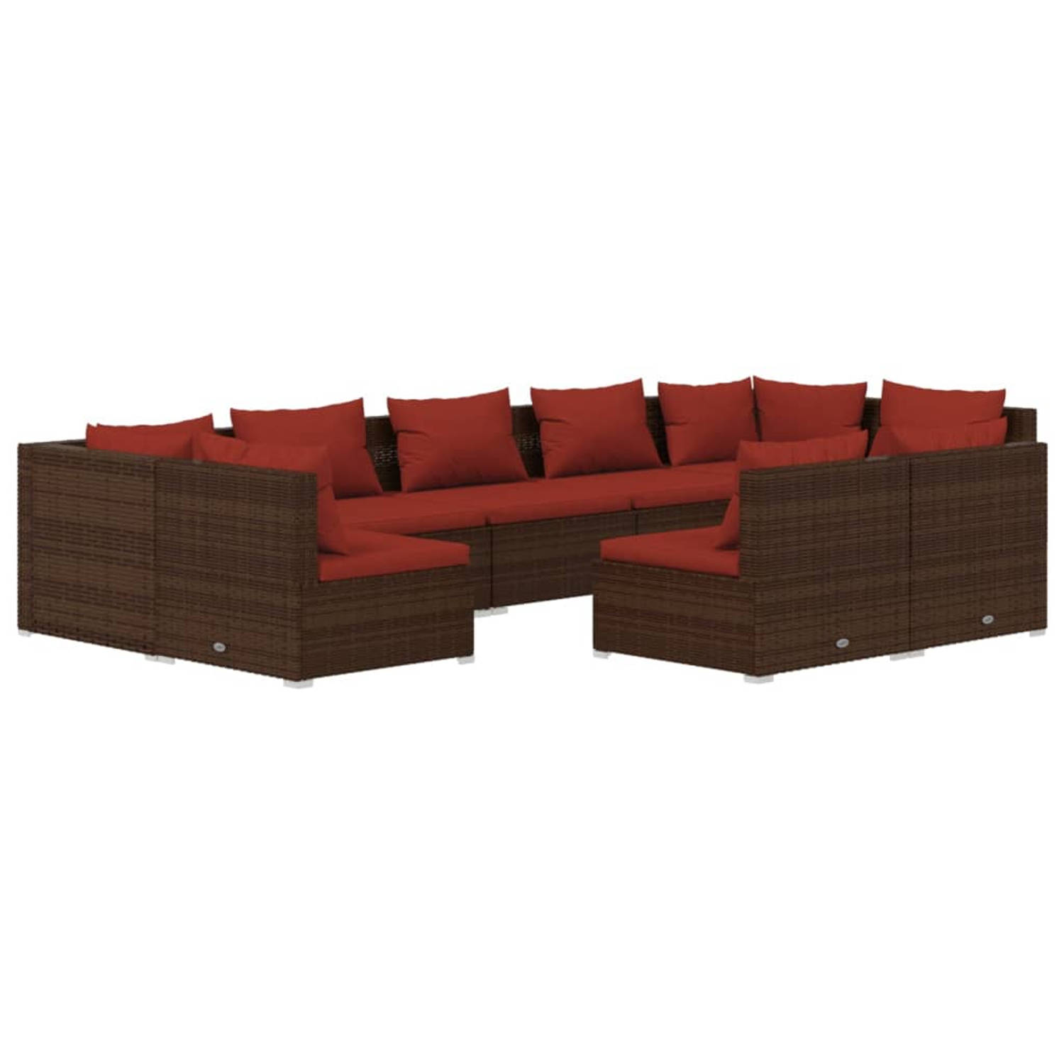The Living Store Loungeset - Bruin PE-rattan - Modulair design - Incl - kussens - 70 x 70 x 60.5 cm