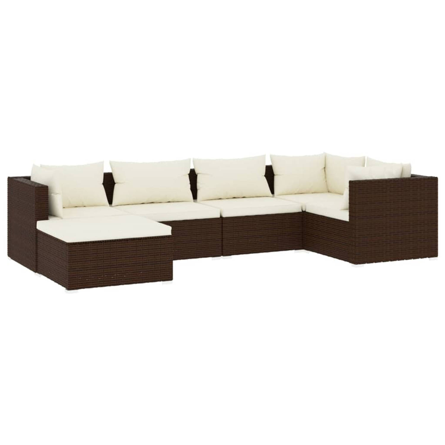 The Living Store Poly Rattan Tuinset - Modulair Design - Bruin - 70 x 70 x 60.5 cm - Inclusief Kussens
