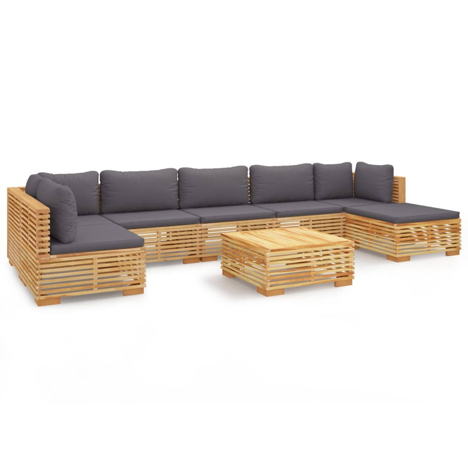 The Living Store Loungeset Teakhout Tuinmeubelen 2-persoons Donkergrijs kussen