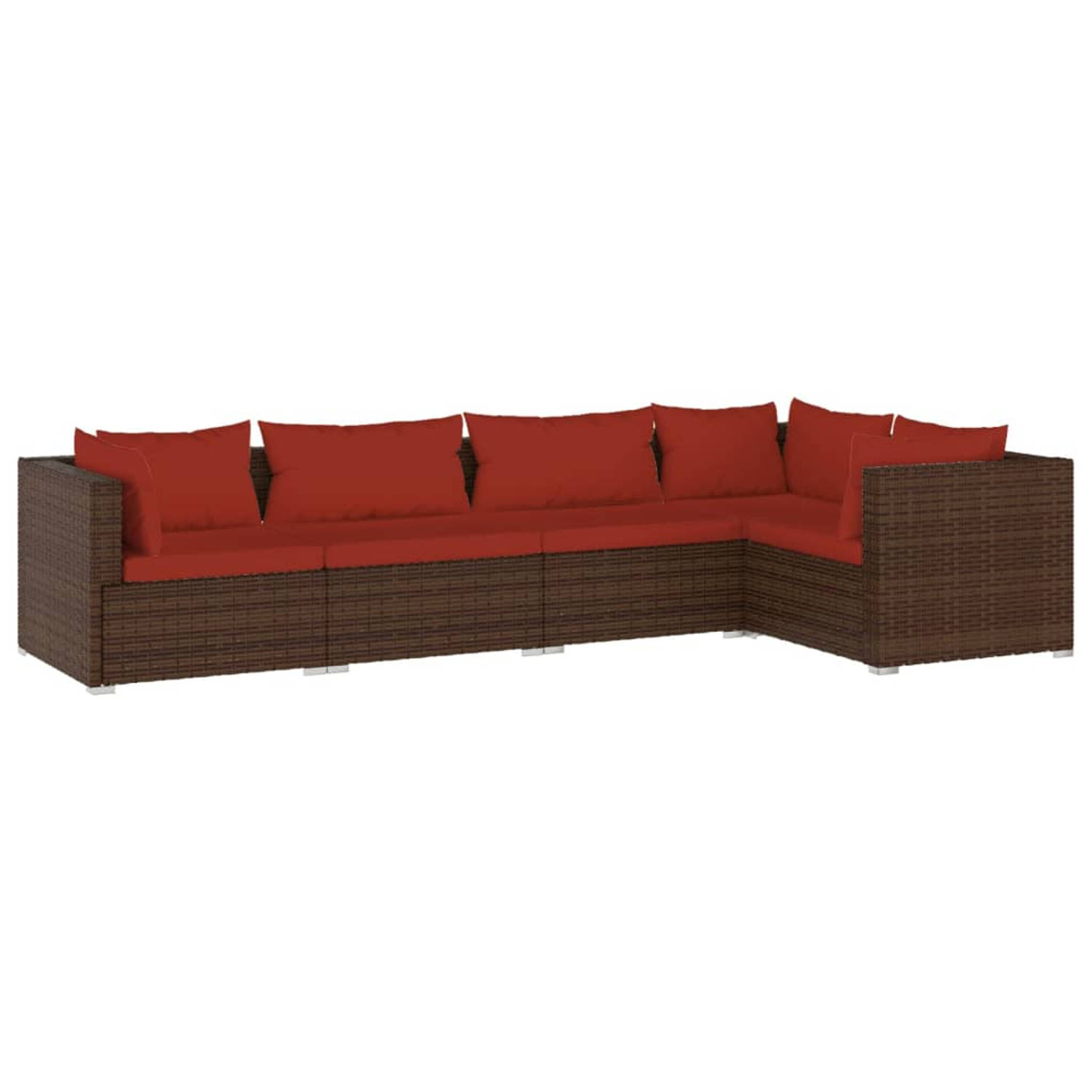 The Living Store Loungeset Bruin - Modulair - Waterdicht PE-rattan - Stevig frame - Comfortabele kussens