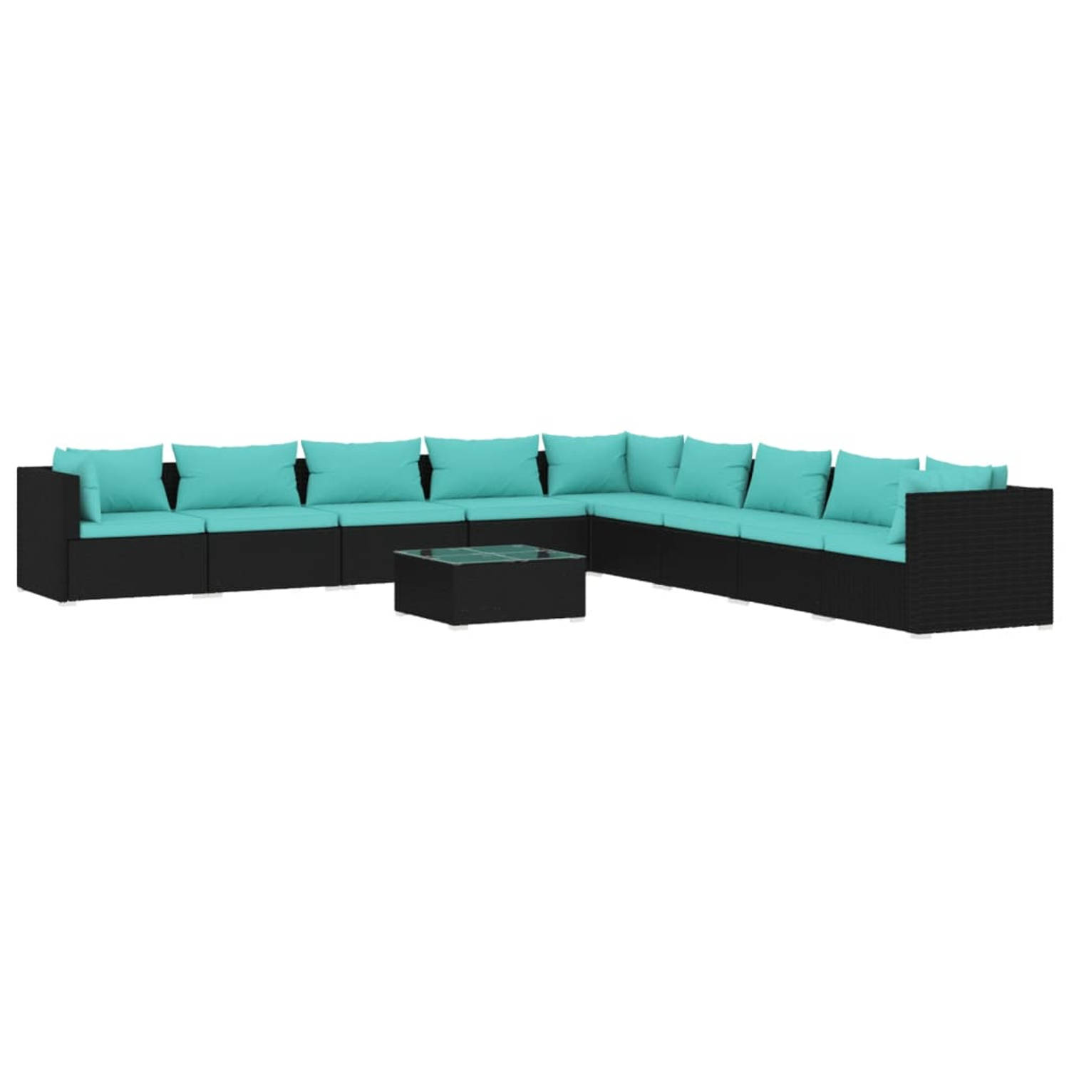 The Living Store loungeset - zwart - modulair ontwerp - waterdicht PE-rattan - comfortabele kussens - stevig frame - hoogwaardig materiaal