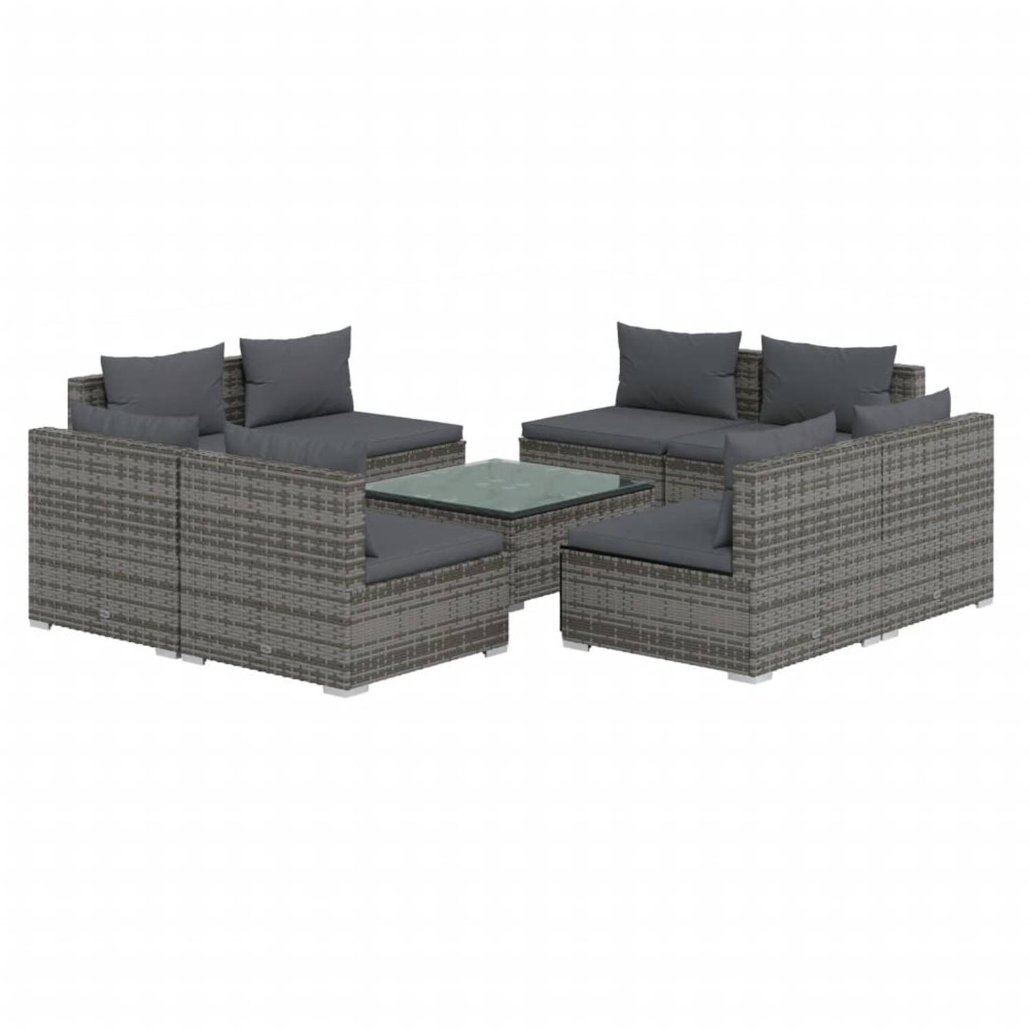 The Living Store Poly Rattan Tuinset Modulair 60x60x30 cm - Grijs - PE Rattan - Staal - Inclusief Kussens