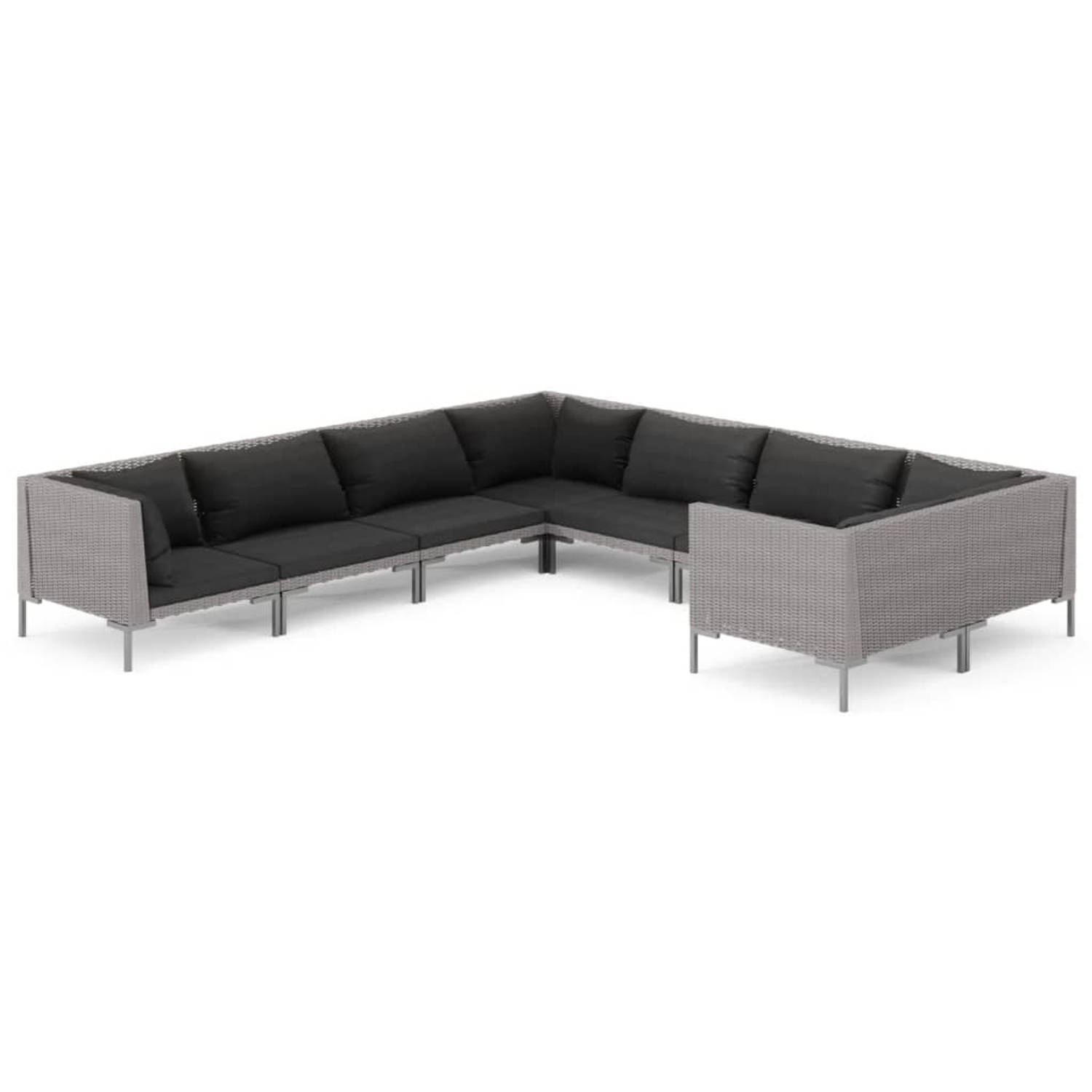 The Living Store Loungeset Classic - Staal - PE-rattan - Comfortkussens - Donkergrijs/Zwart