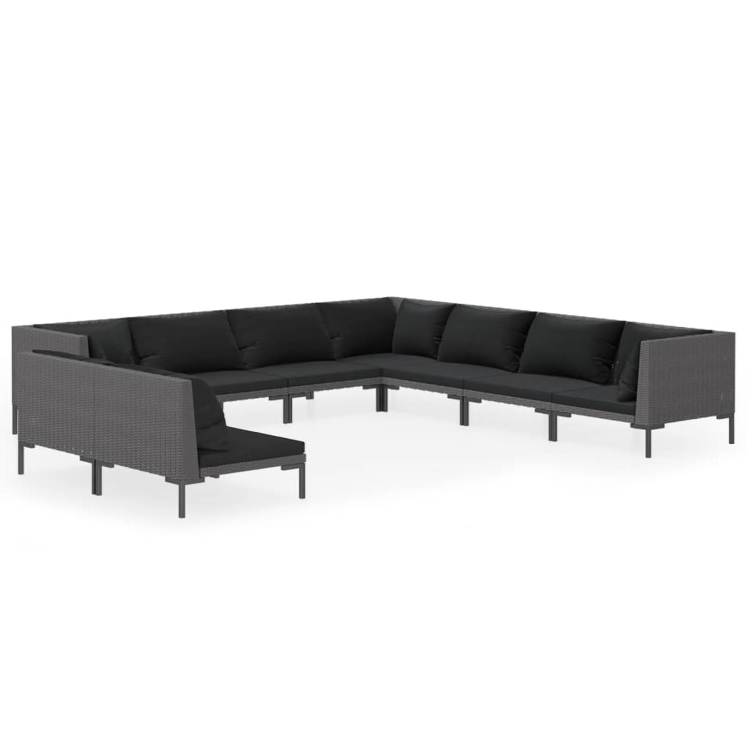 The Living Store Loungeset - Classic s - Tuinmeubelen - Hoekbank en Middenbank - Donkergrijs - Zwart kussen