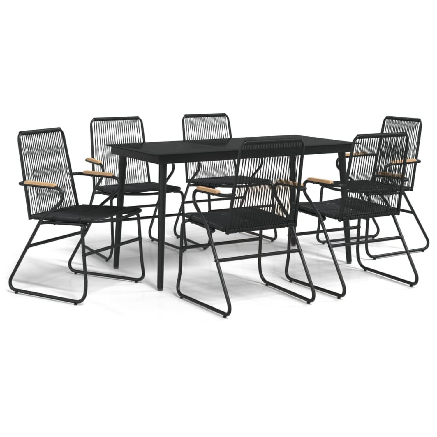 The Living Store Tuinset - PVC-rattan - Zwarte tafel 140 x 70 x 74 cm - Zwarte stoel 58 x 59 x 85.5 cm - Duurzaam en comfortabel