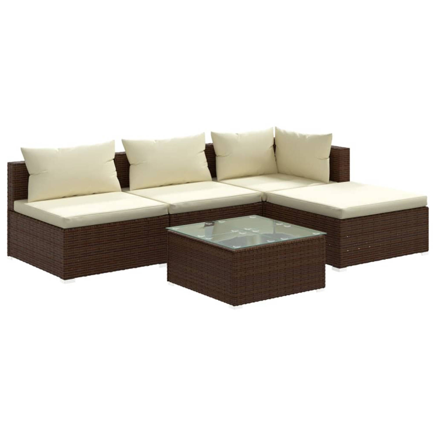 The Living Store 5-delige Loungeset met kussens poly rattan bruin - Tuinset