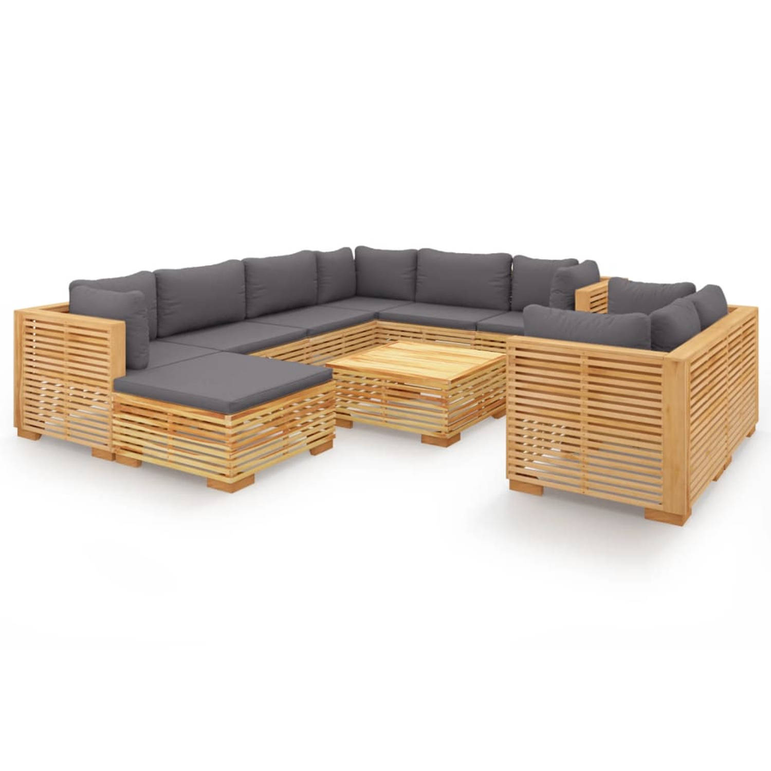 The Living Store Loungeset Tuin - Teakhout - Houten loungeset - 69.5x69.5x60 cm - Donkergrijs kussen