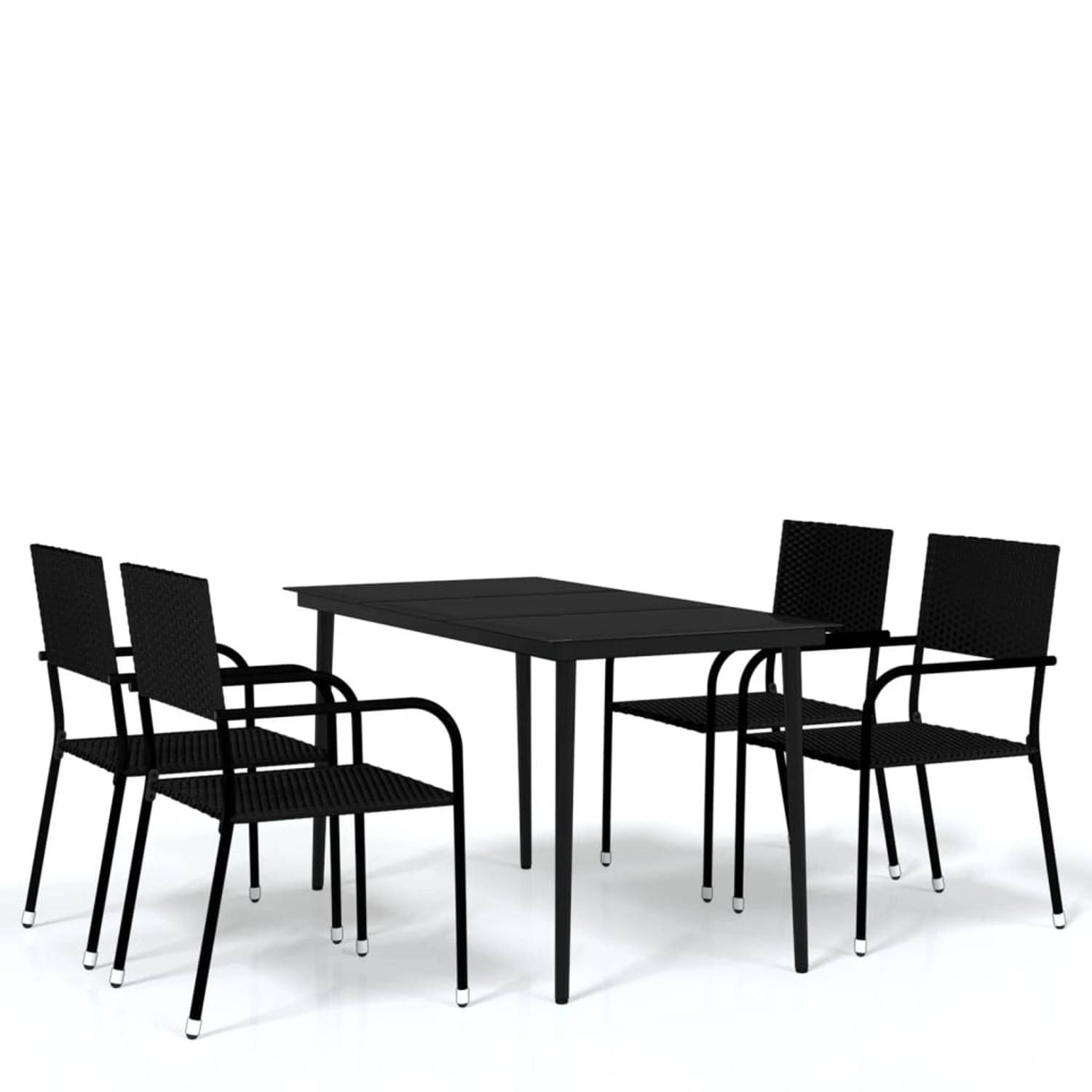 The Living Store Tuinset - Zwart - 140 x 70 x 74 cm (L x B x H) - Stapelbare stoelen