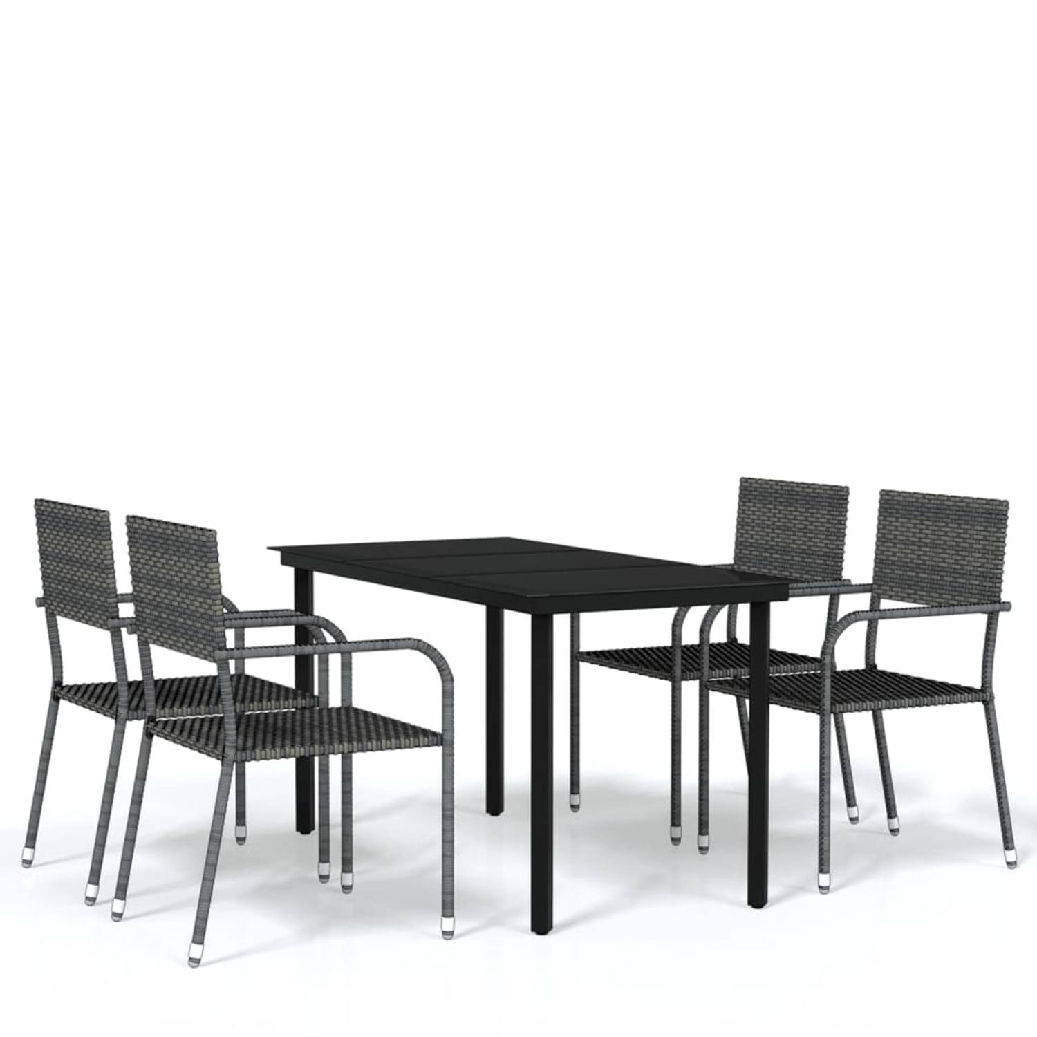 The Living Store Tuinset - naam - Buiteneetset - 140 x 70 x 74 cm - Stalen frame - PE-rattan - Zwart-grijs - Stapelbare stoelen