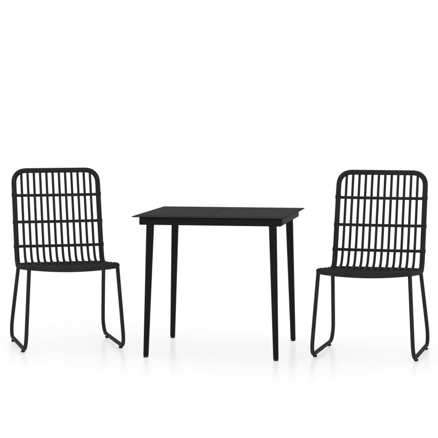 The Living Store Tuinset - Zwart - Stalen frame - PE-rattan - 80x80x74 cm tafel - 66.5x53.5x90 cm stoel