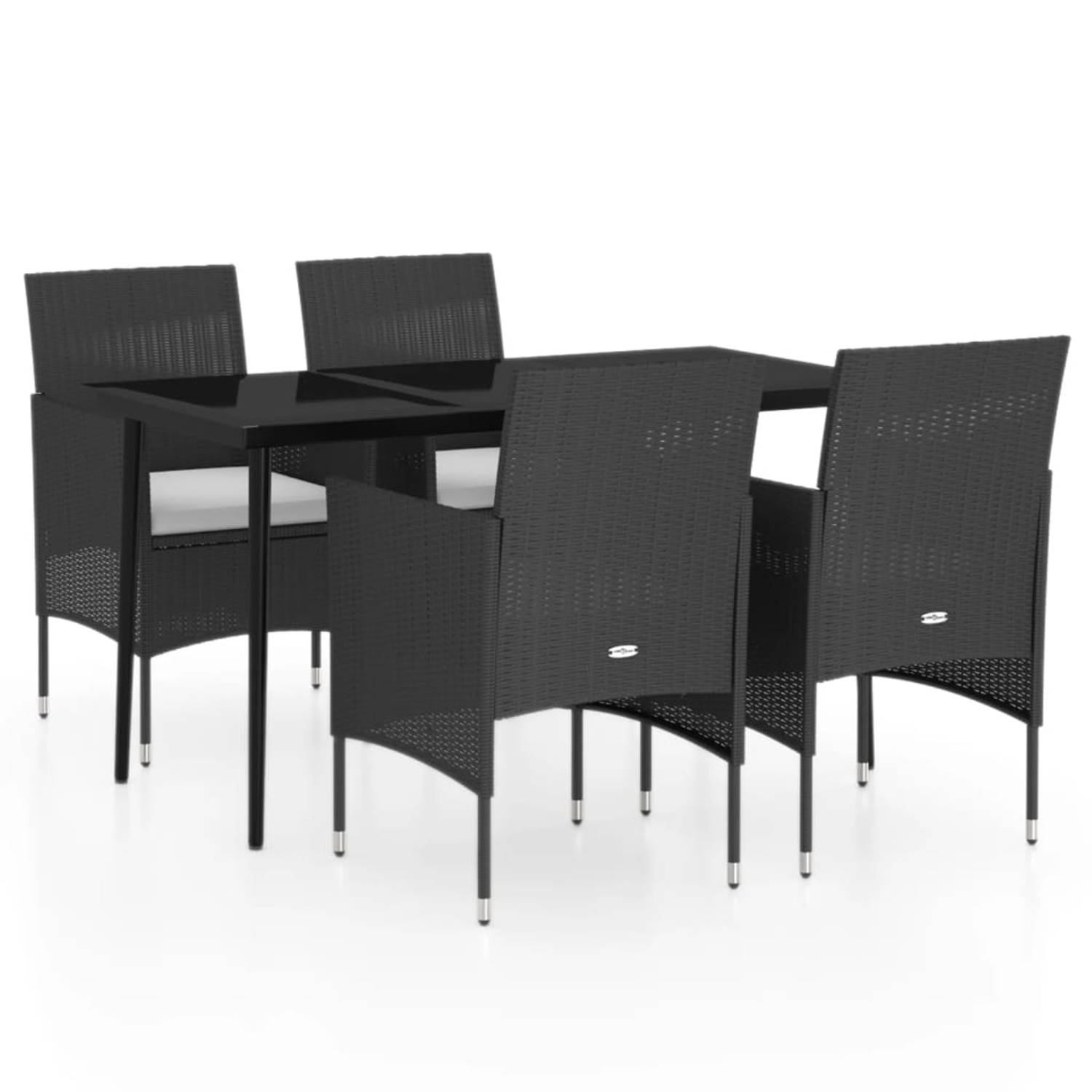 The Living Store tuinmeubelset - zwart - PE-rattan - gepoedercoat staal - glas - 140x70x74 cm - 53x58x84 cm