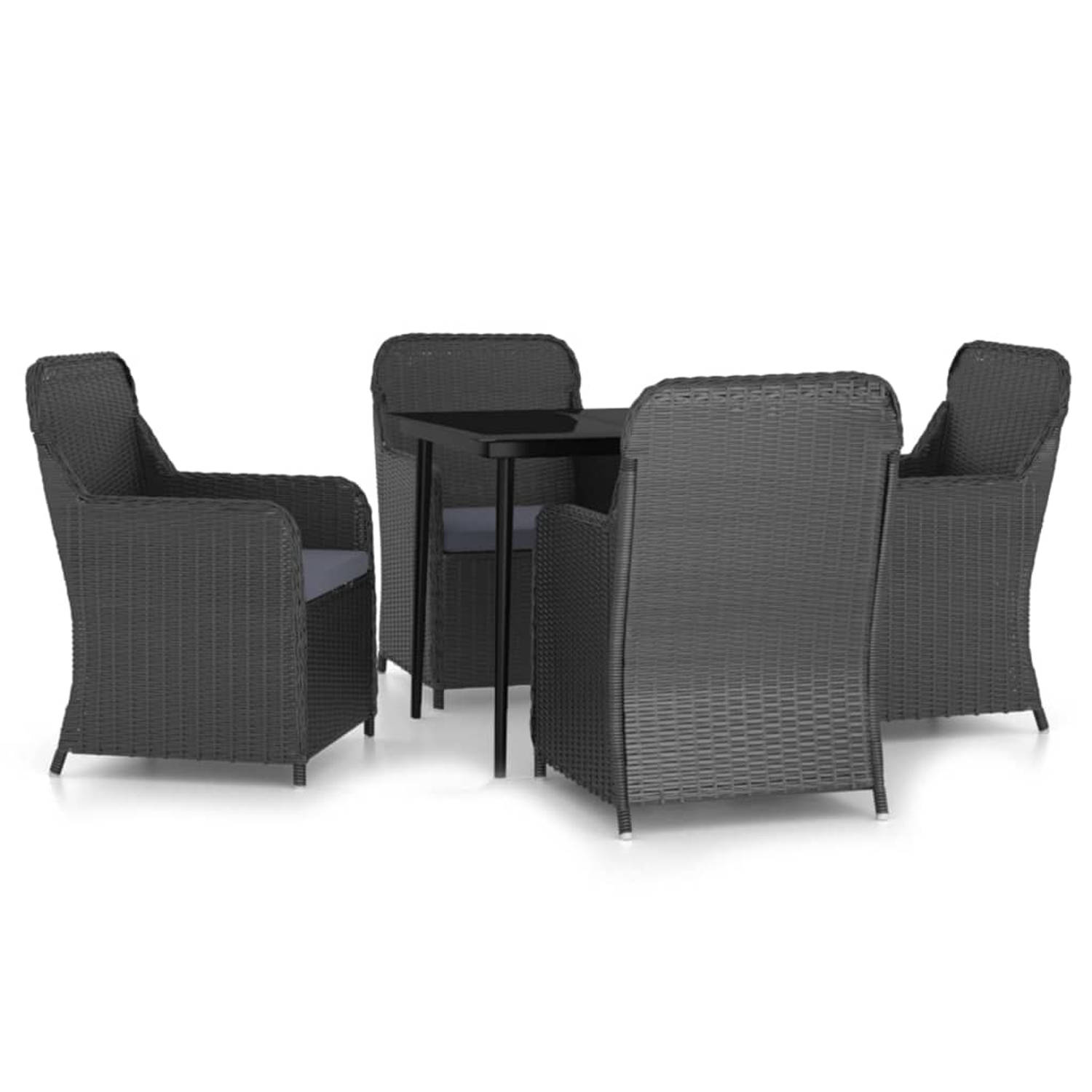 The Living Store Tuinmeubelset Zwarte poly rattan - 80 x 80 x 74 cm (tafel) - 64 x 65 x 90 cm (stoel) - Gepoedercoat staal