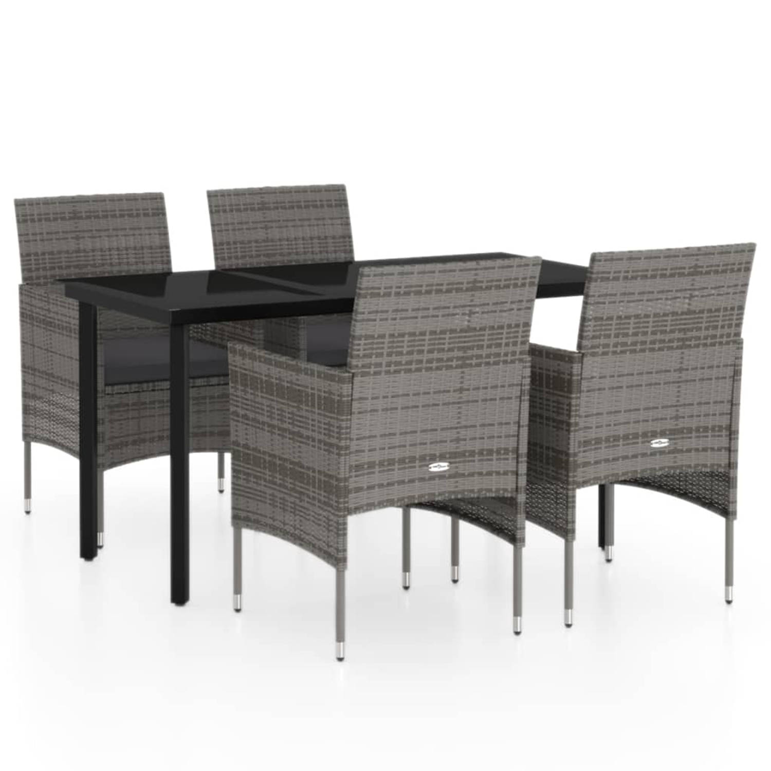 The Living Store Tuinmeubelset - Grijs/Zwart - PE-rattan/staal/glas - 140x70x74cm - 53x58x84cm