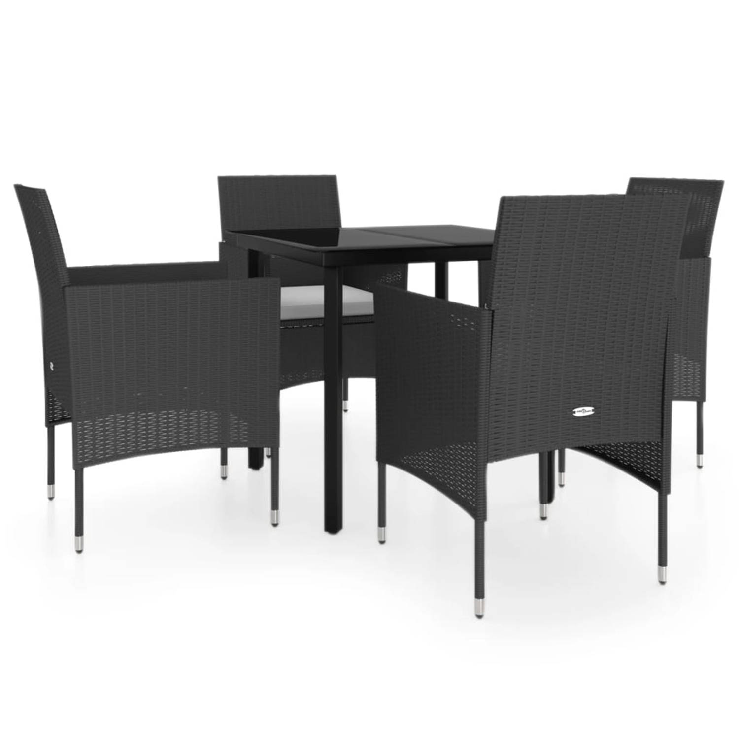 The Living Store Tuinmeubelset - Zwart - PE-rattan/staal/glas - Tafel- 80x80x74 cm - Stoel- 53x58x84 cm - Incl - 4x zitkussen