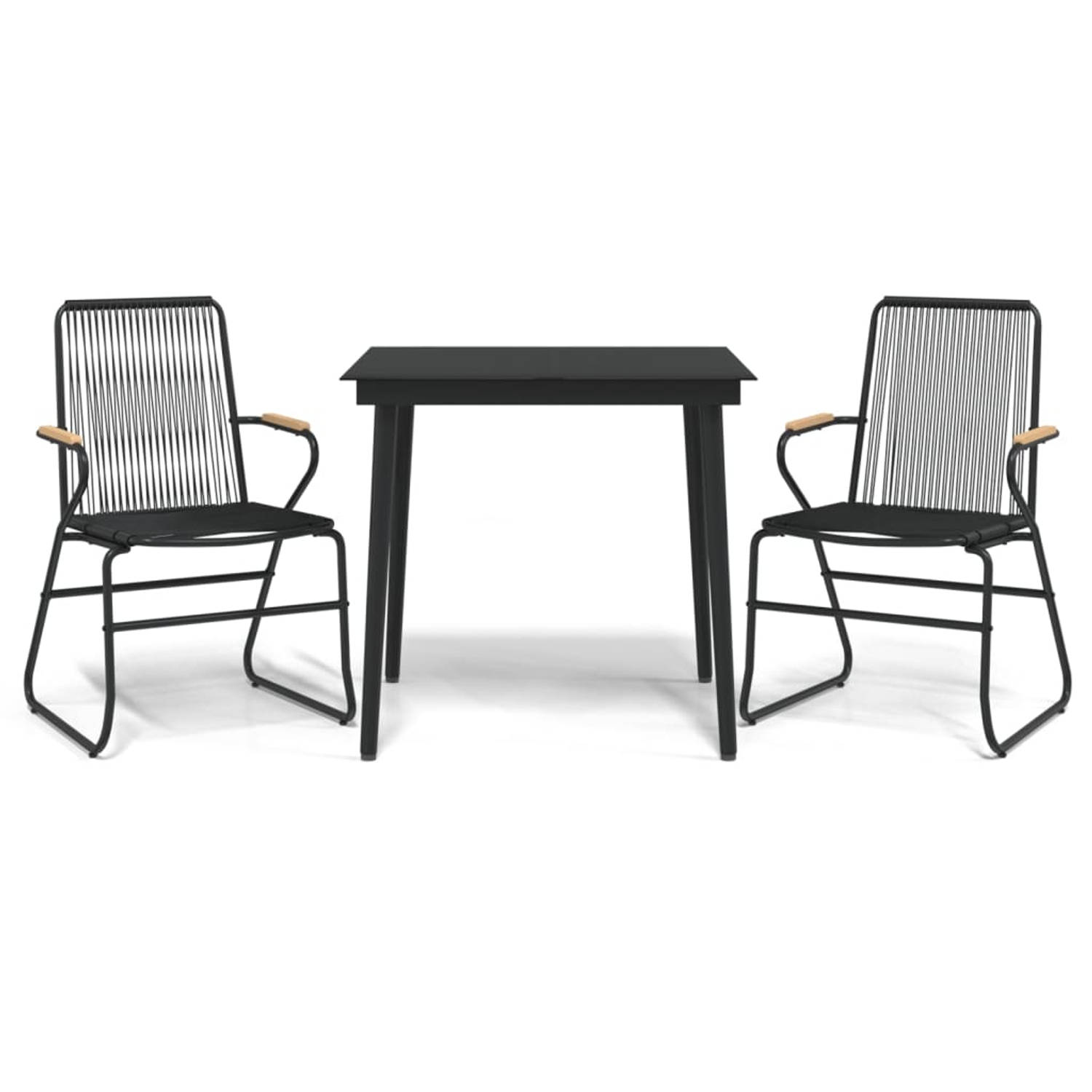 The Living Store Tuinset - PVC-rattan - Zwart - 80 x 80 x 74 cm - Inclusief 2 stoelen - Montage vereist