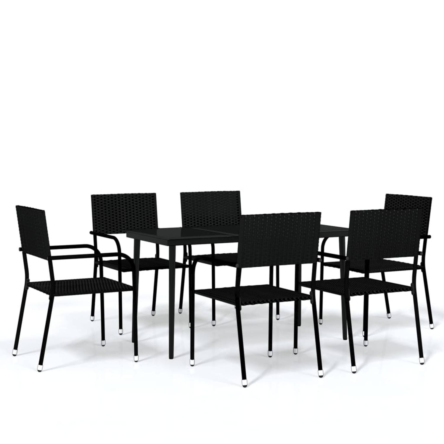 The Living Store Tuinmeubelen - Tuinset 140x70x74 cm - Weerbestendig - Stapelbare stoelen - Zwart