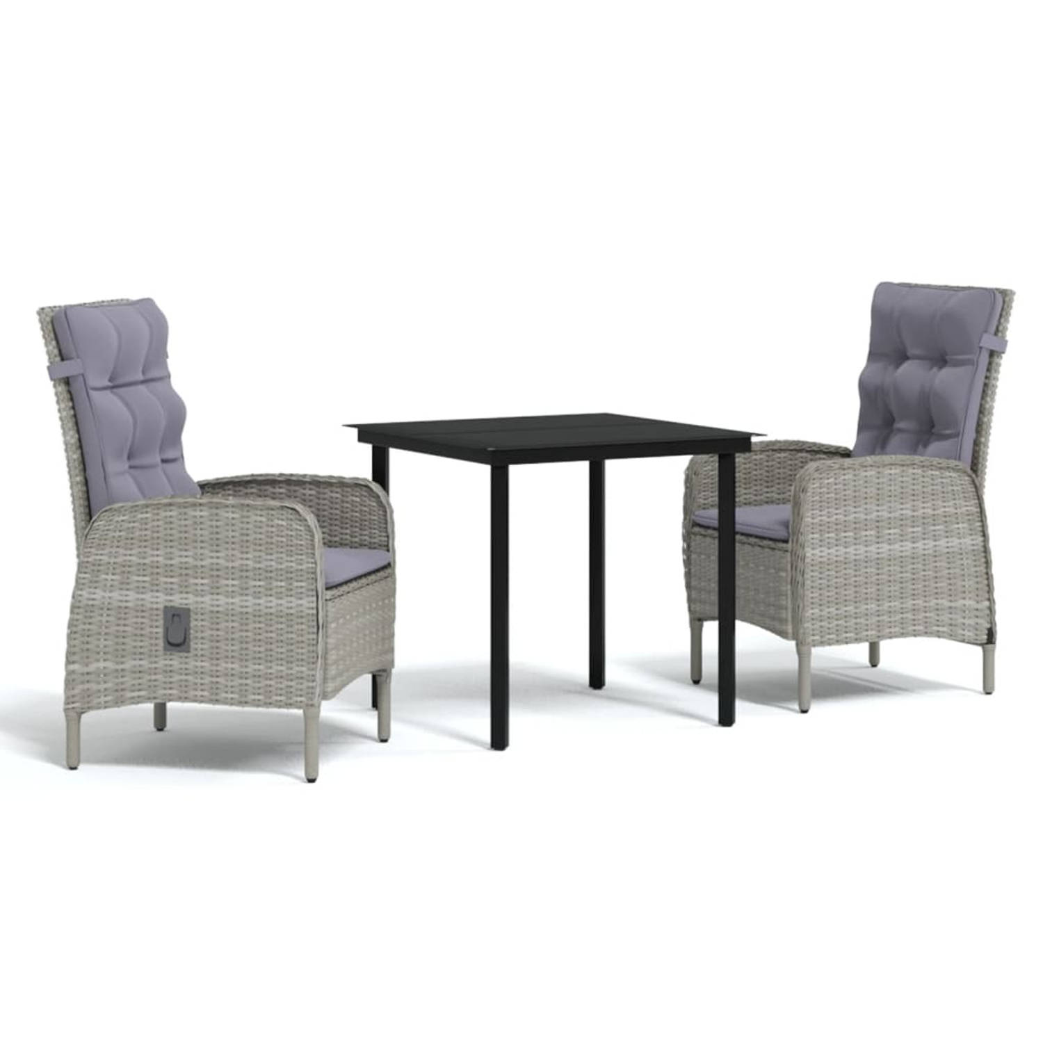 The Living Store Tuinmeubel Set - Grijs/Zwart - PE-rattan - Gepoedercoat Staal - 80x80x74 cm (Tafel) - 58x63x108 cm (Stoel)