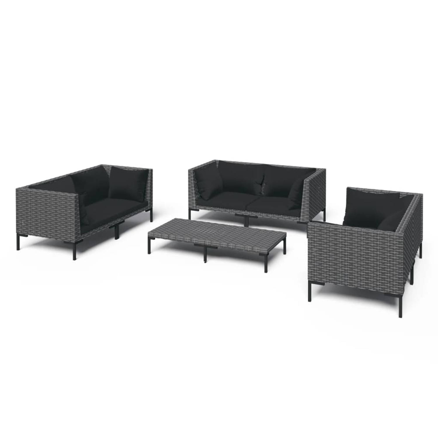 The Living Store Loungeset Classic - 6 hoekbank - tafel - zwart - 120 x 55 x 21 cm - weerbestendig