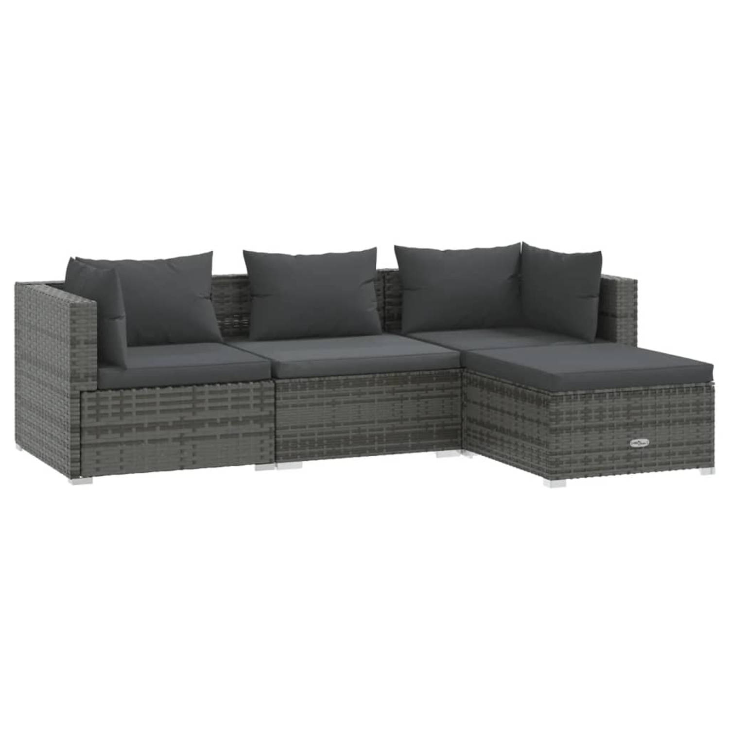 The Living Store Loungeset - Grijs PE-rattan - 70 x 70 x 60.5 cm - Modulair ontwerp