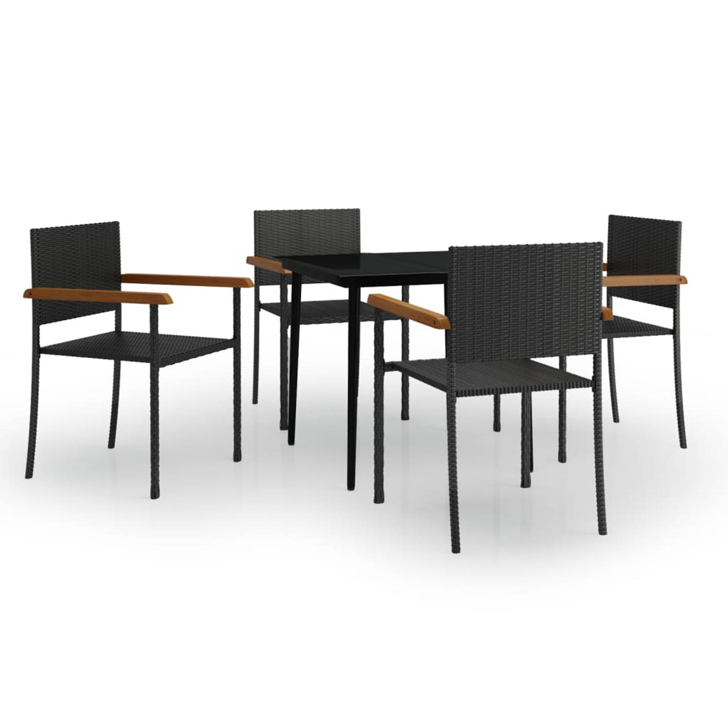 The Living Store Tuinmeubelset - Acaciahout - PE-rattan - Staal - Glas - Zwart - 80x80x74cm - 4 Stoelen