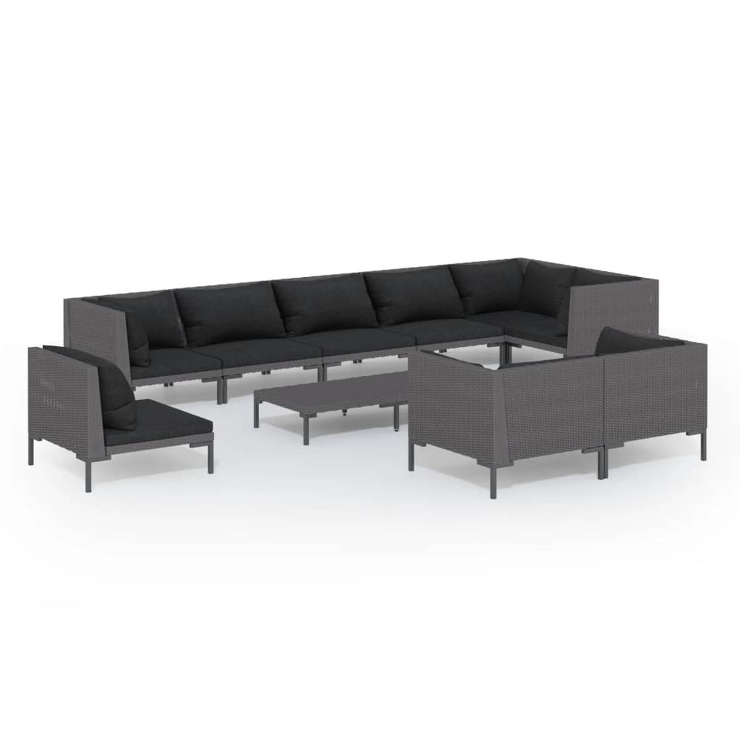 The Living Store Loungeset Hoekbank Middenbank - 70 x 70 x 61 cm - Donkergrijs - Zwart Kussen