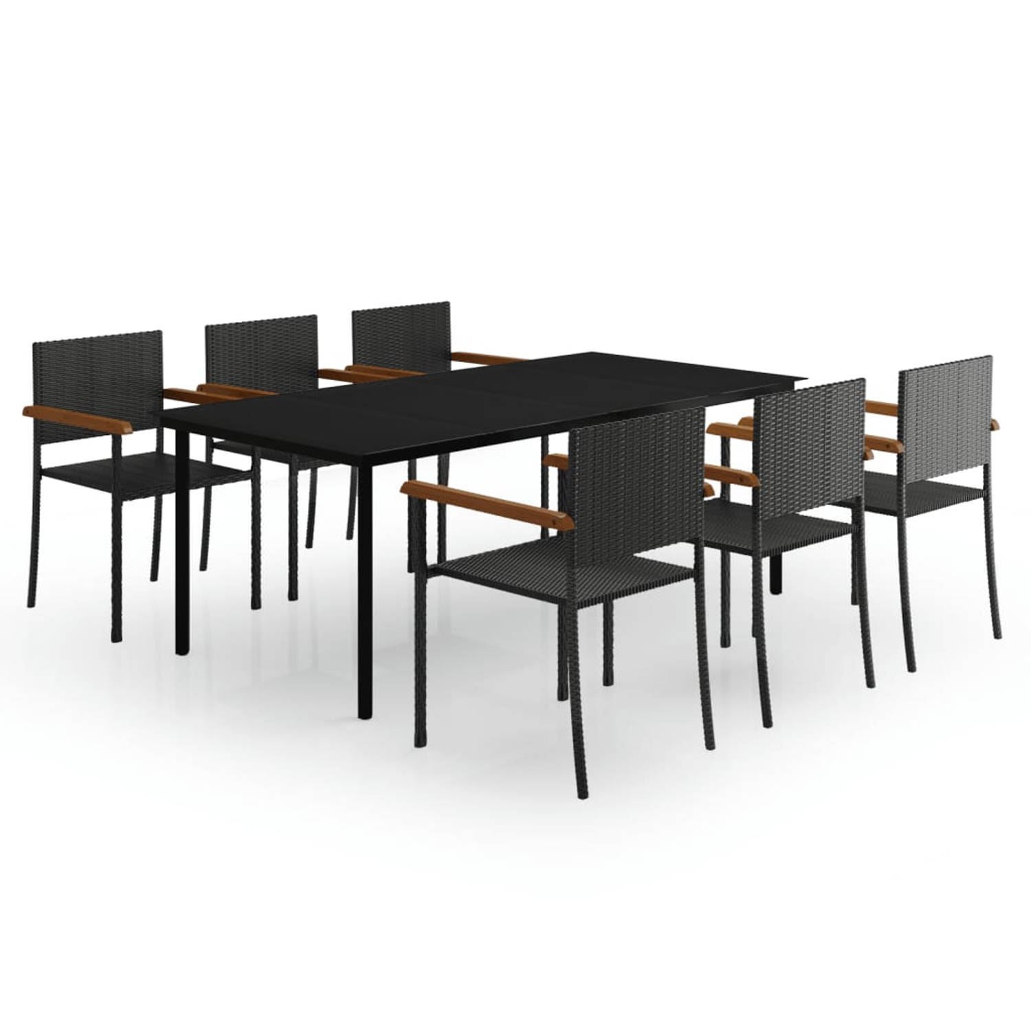 The Living Store Tuinmeubelset - Tafel 200x100x74 cm - Stoel 56x55x88 cm - Zwart